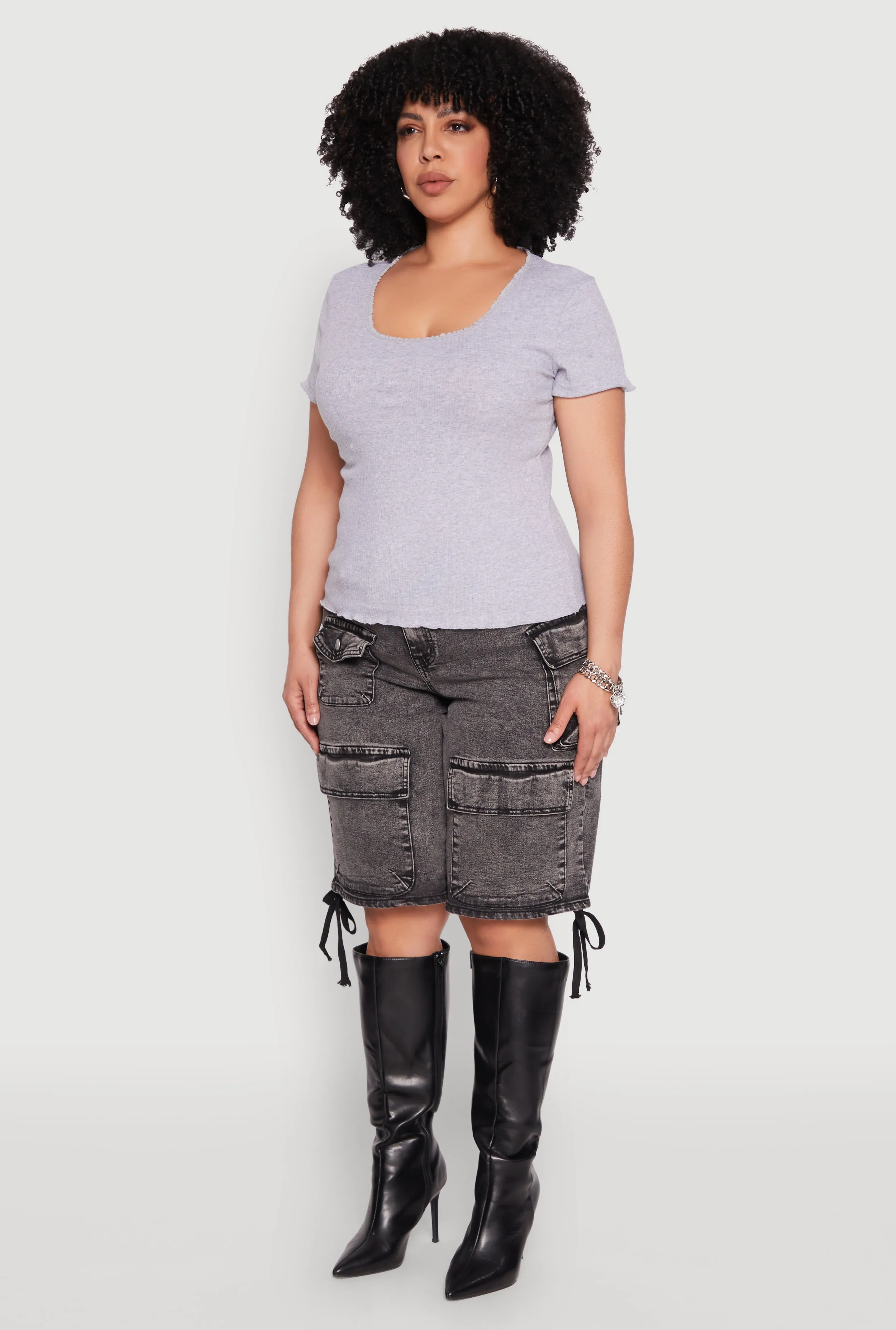 Plus Size Ribbed Lace Detail Lettuce Edge Top sold by Rainbow product image thumbnail 5