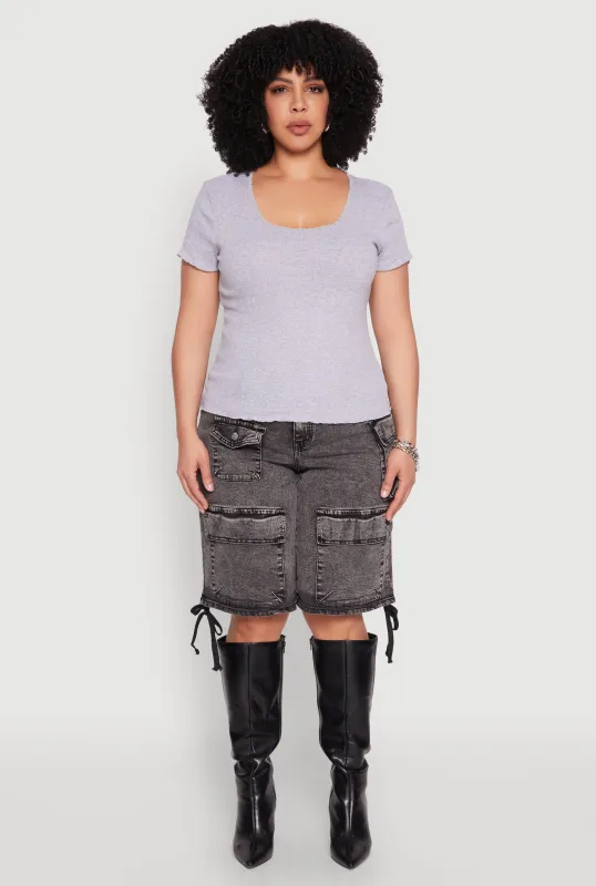 Plus Size Ribbed Lace Detail Lettuce Edge Top sold by Rainbow