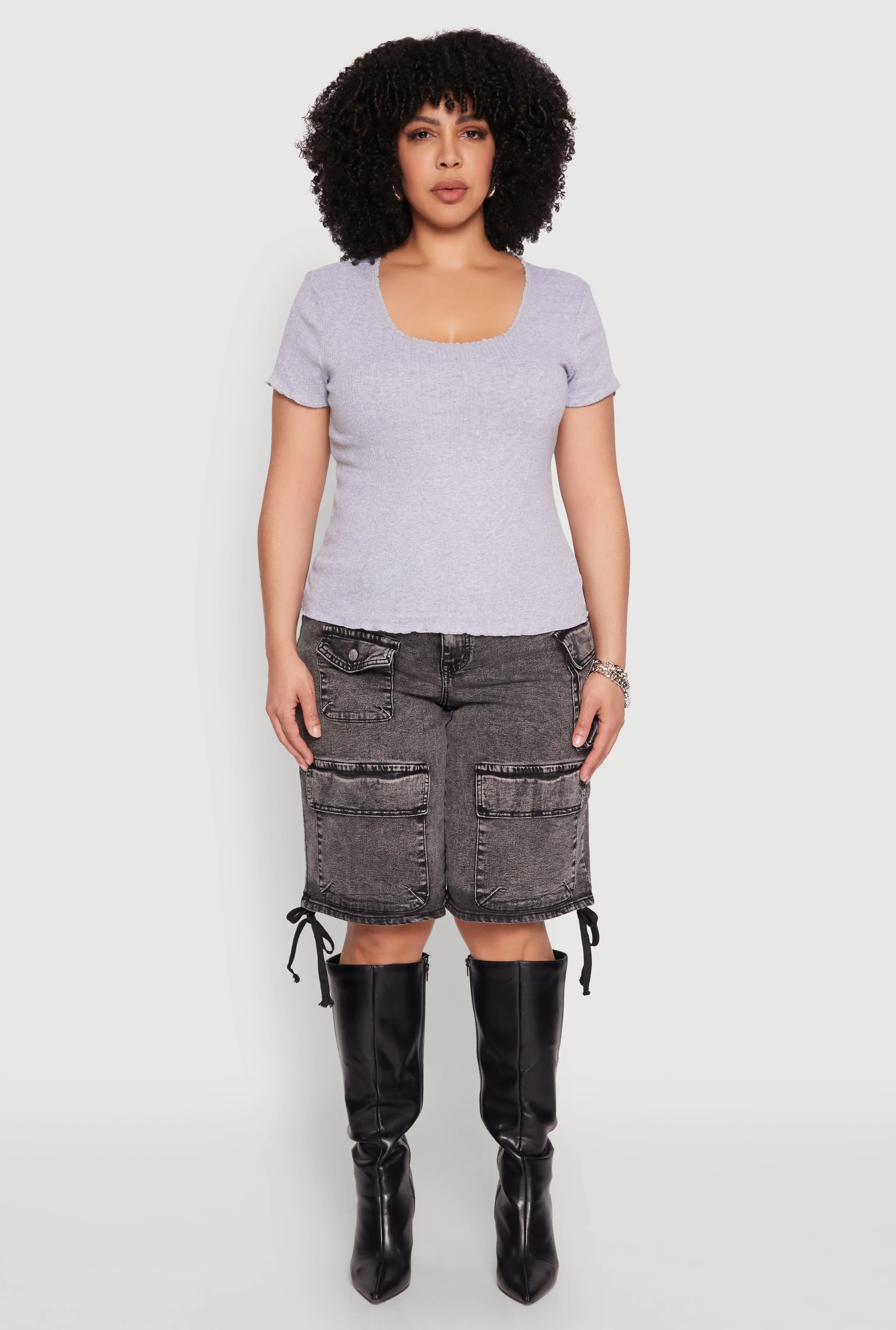 Plus Size Ribbed Lace Detail Lettuce Edge Top sold by Rainbow