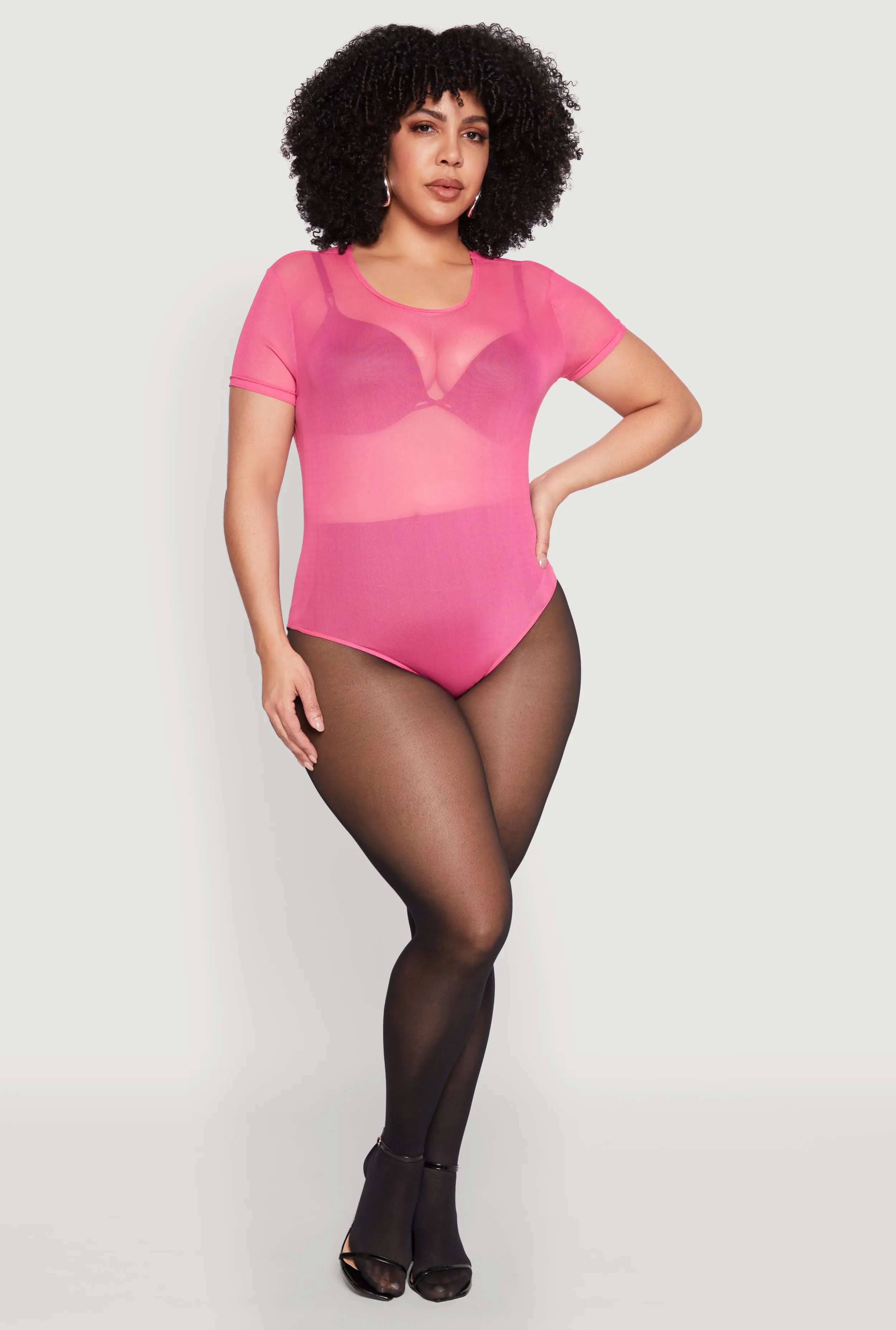 Plus Size Mesh Scoop Neck Bodysuit sold by Rainbow