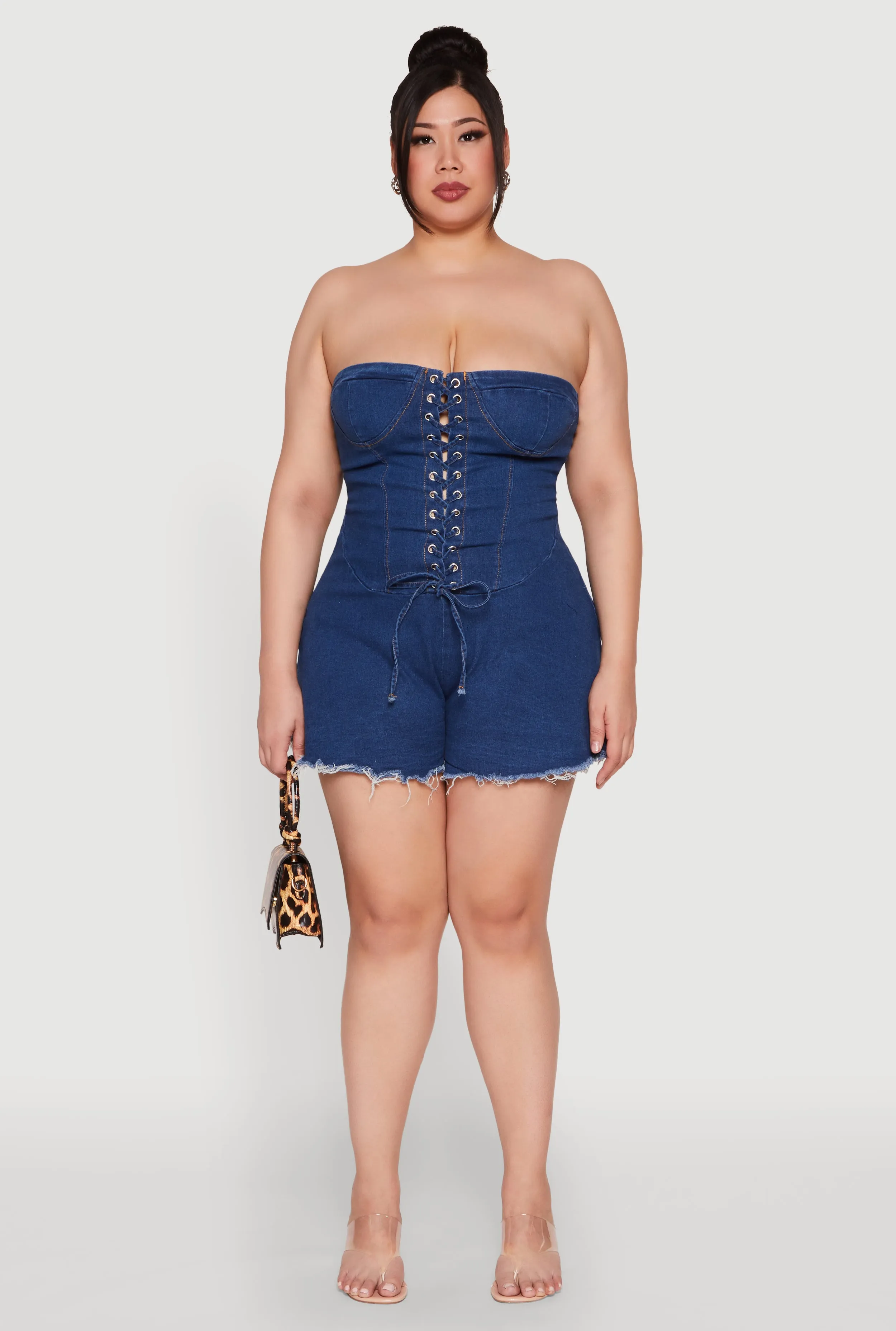Plus Size Daisy Strapless Lace Up Denim Romper sold by Rainbow product image thumbnail 2