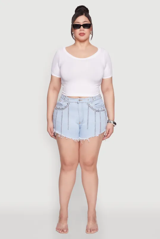 Plus Size Daisy Grommet Chain Fringe Denim Shorts sold by Rainbow