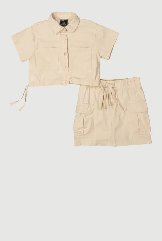 Little Girls Button Front Shirt and Cargo Skirt sold by Rainbow