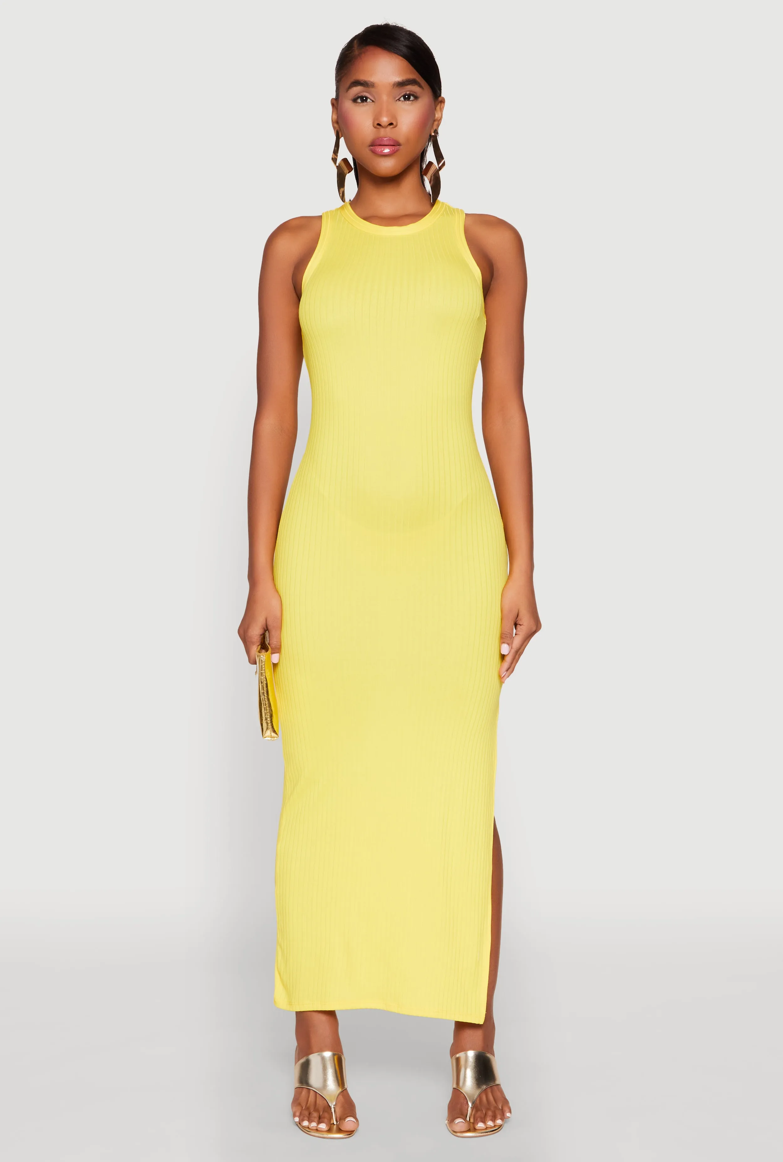 Ribbed Knit Side Slit Maxi Tank Dress sold by Rainbow product image thumbnail 2