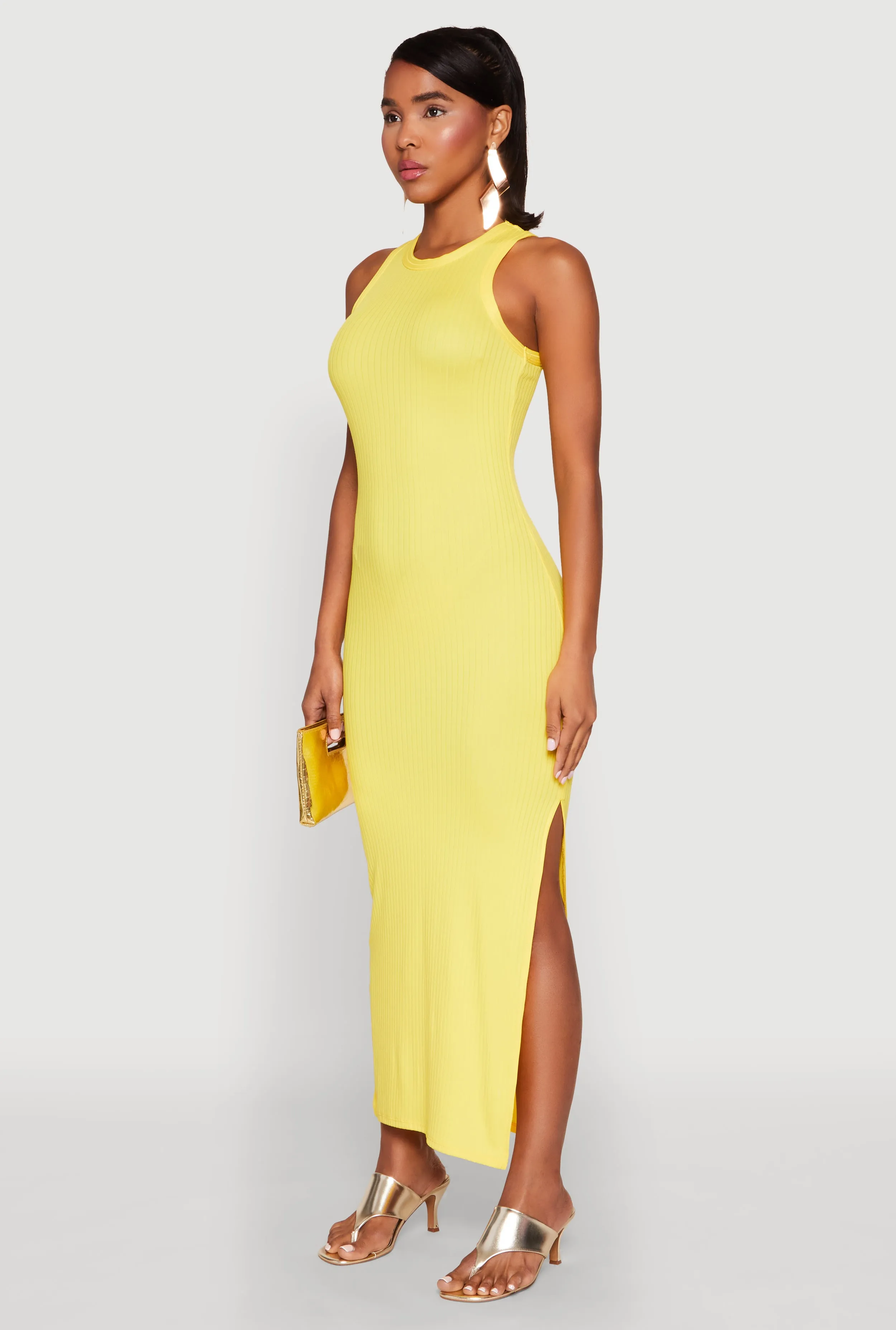 Ribbed Knit Side Slit Maxi Tank Dress sold by Rainbow product image thumbnail 3