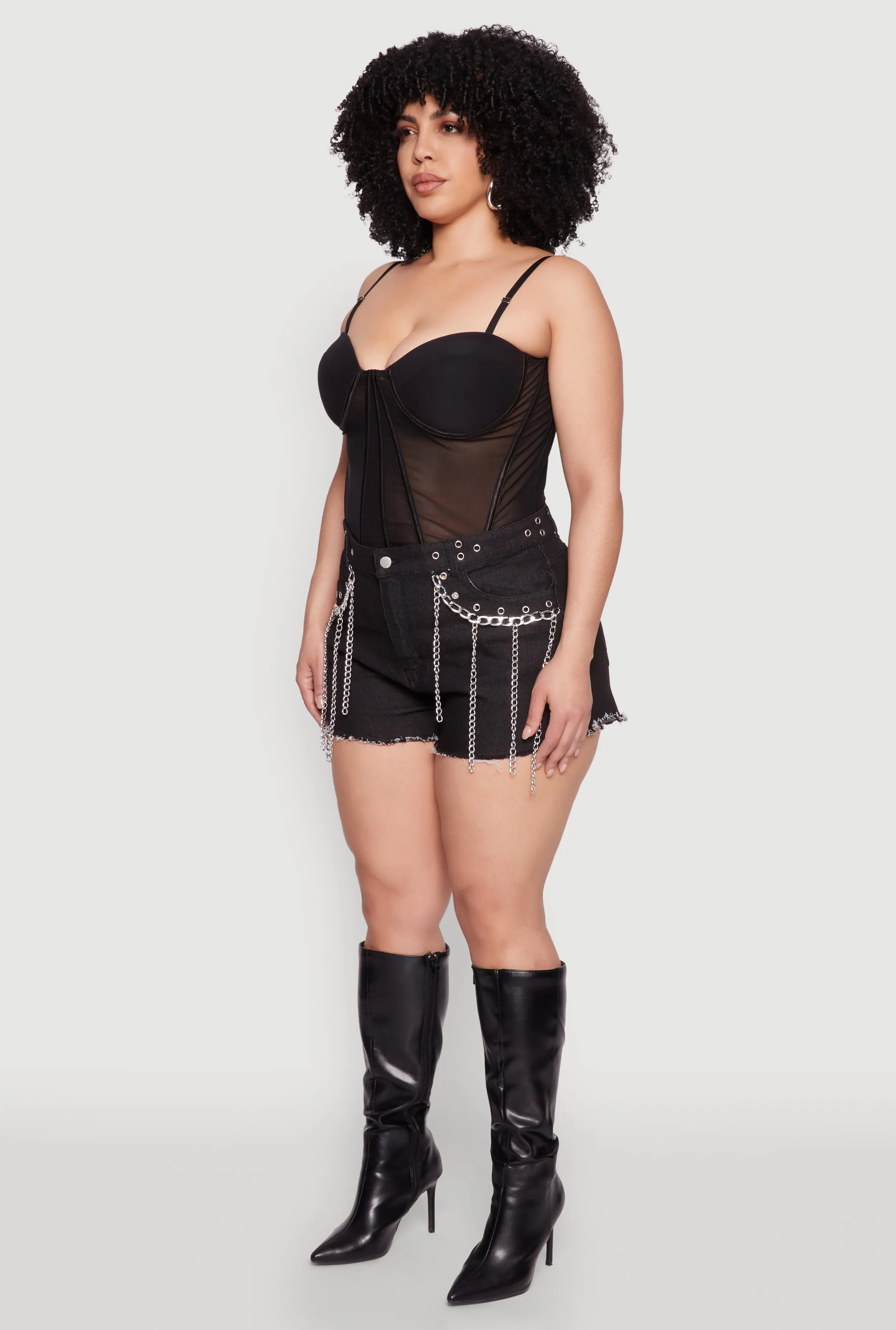 Plus Size Daisy Grommet Chain Fringe Denim Shorts sold by Rainbow product image thumbnail 3