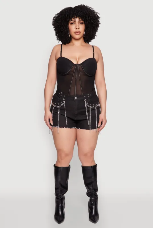 Plus Size Daisy Grommet Chain Fringe Denim Shorts sold by Rainbow