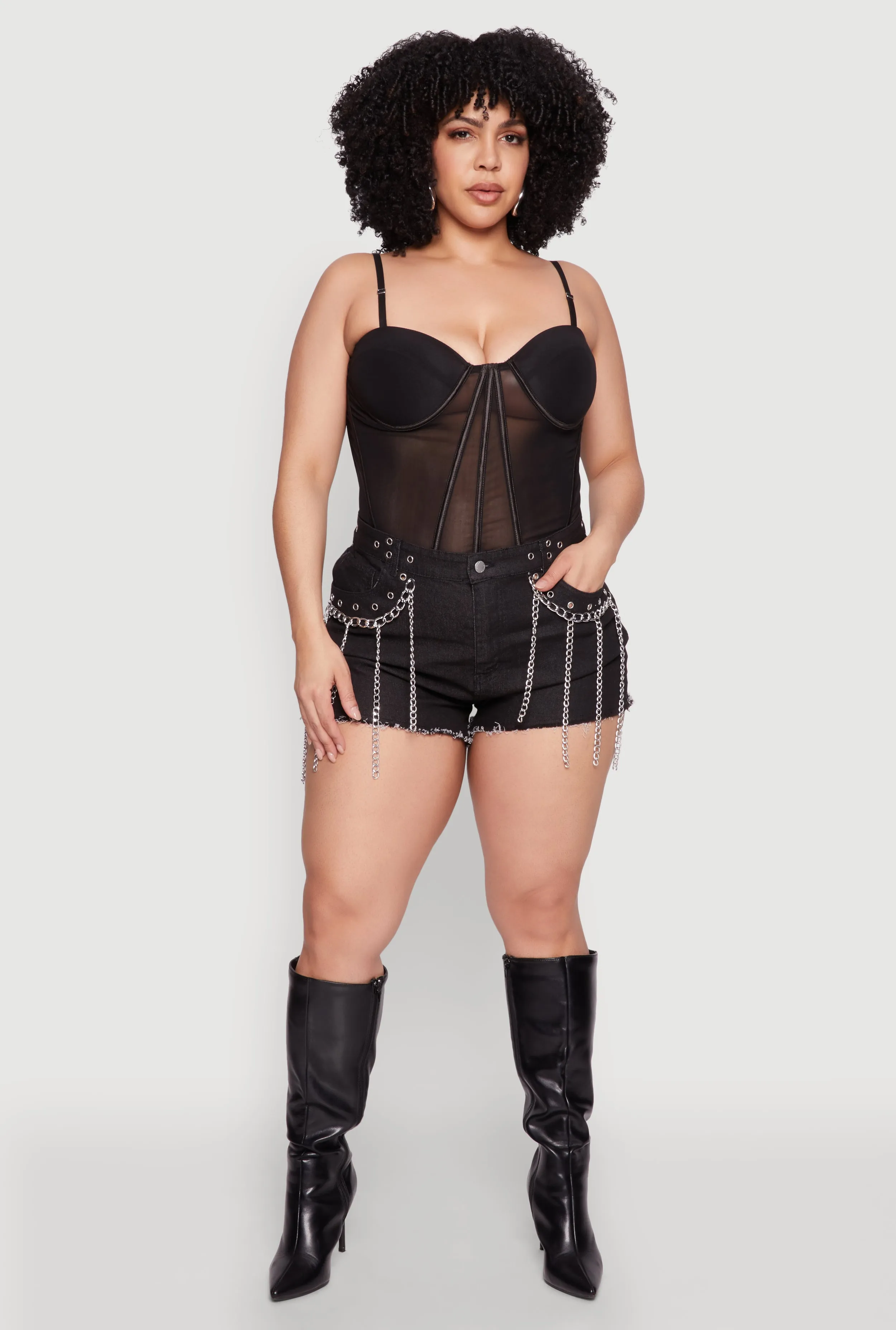 Plus Size Daisy Grommet Chain Fringe Denim Shorts sold by Rainbow product image thumbnail 2