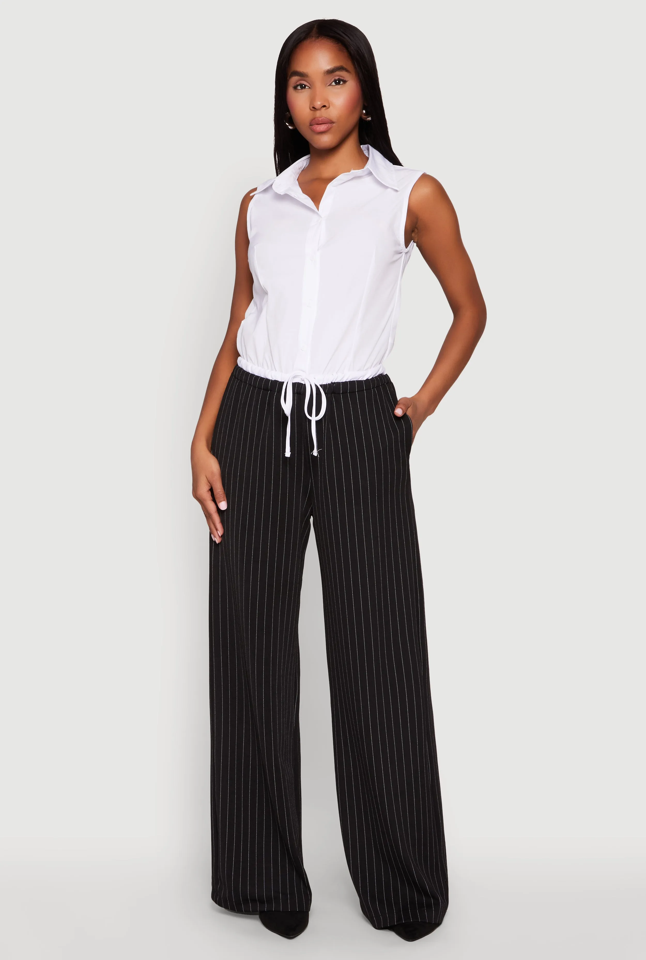 Contrast Waistband Pinstripe Trousers sold by Rainbow