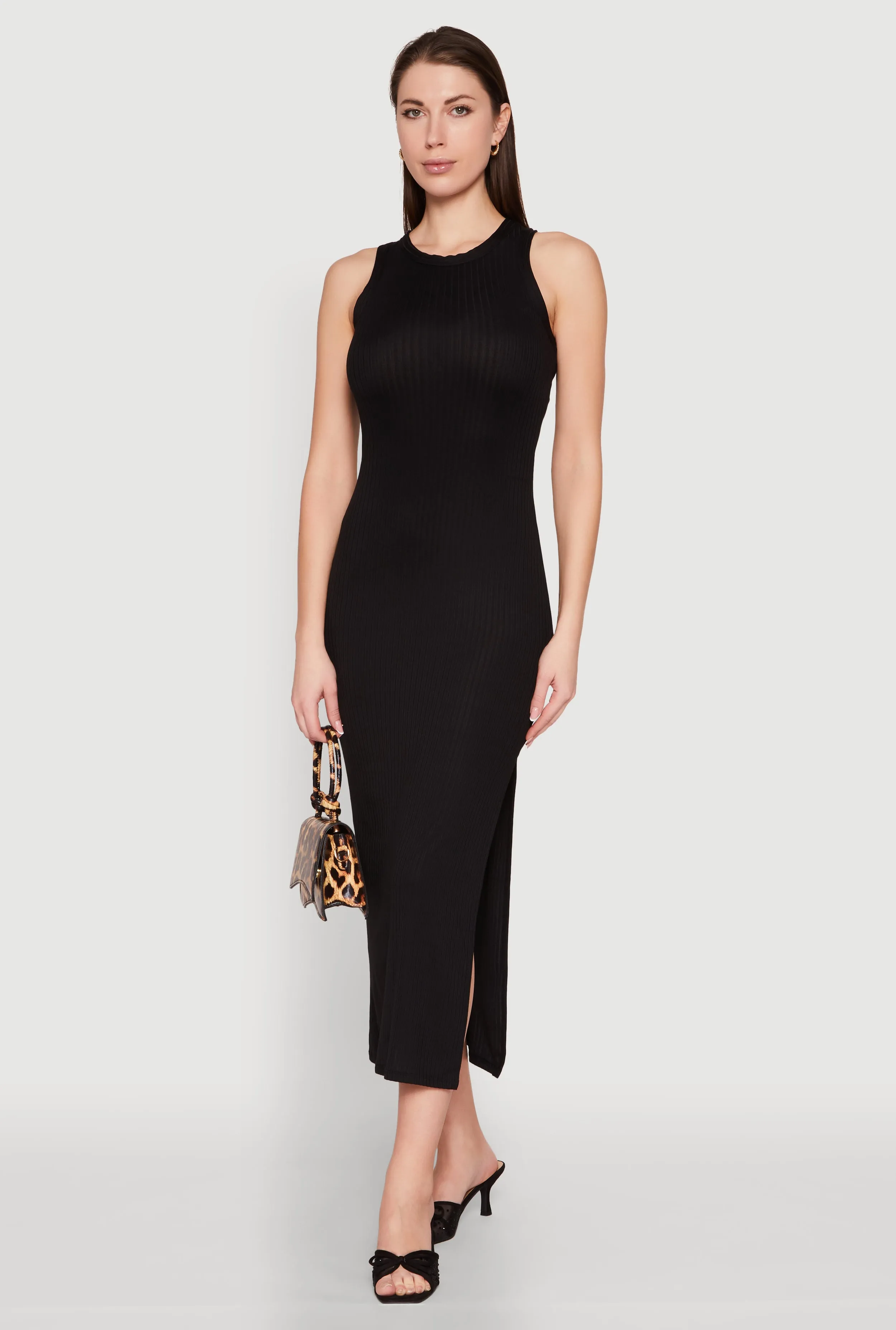 Ribbed Knit Side Slit Maxi Tank Dress sold by Rainbow