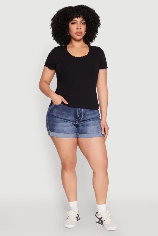 Plus Size Ribbed Lace Detail Lettuce Edge Top sold by Rainbow