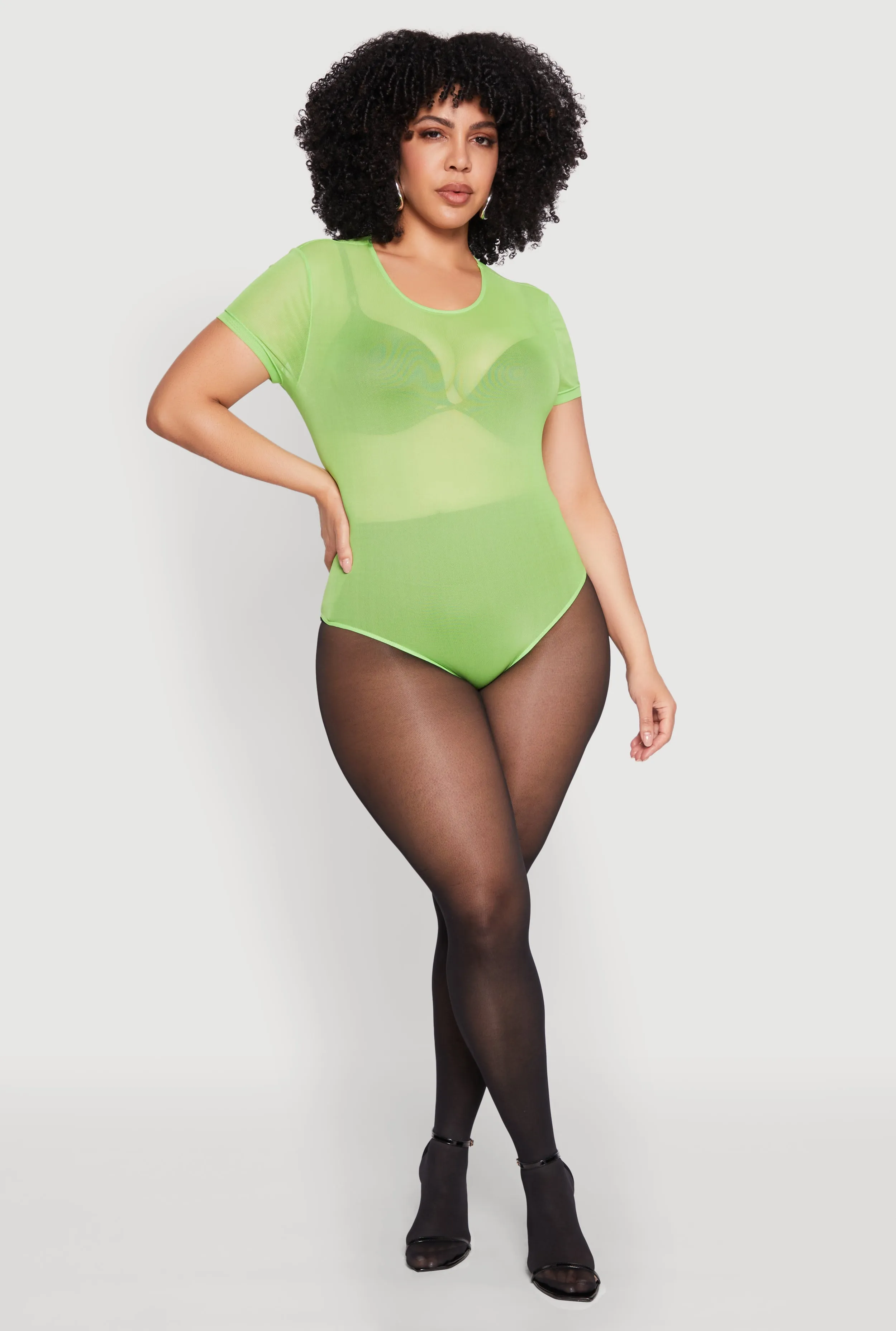 Plus Size Mesh Scoop Neck Bodysuit sold by Rainbow