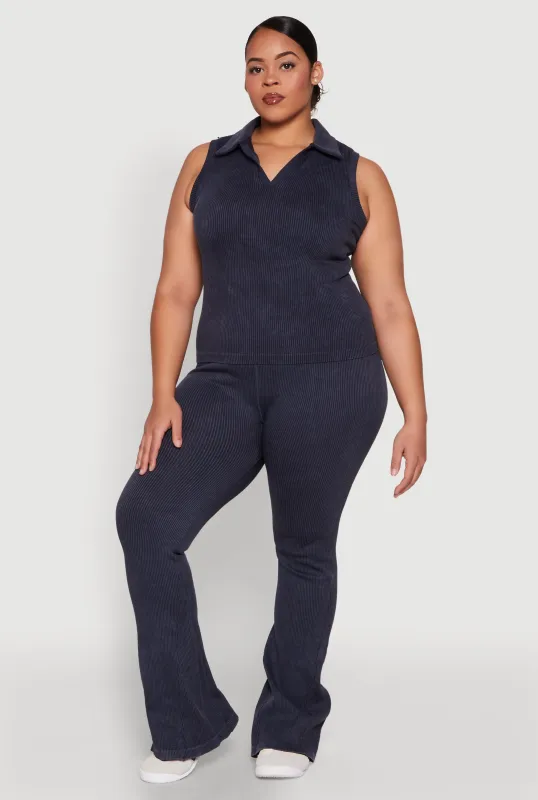 Plus Size Mineral Wash Ribbed Knit Boot Cut Pants sold by Rainbow