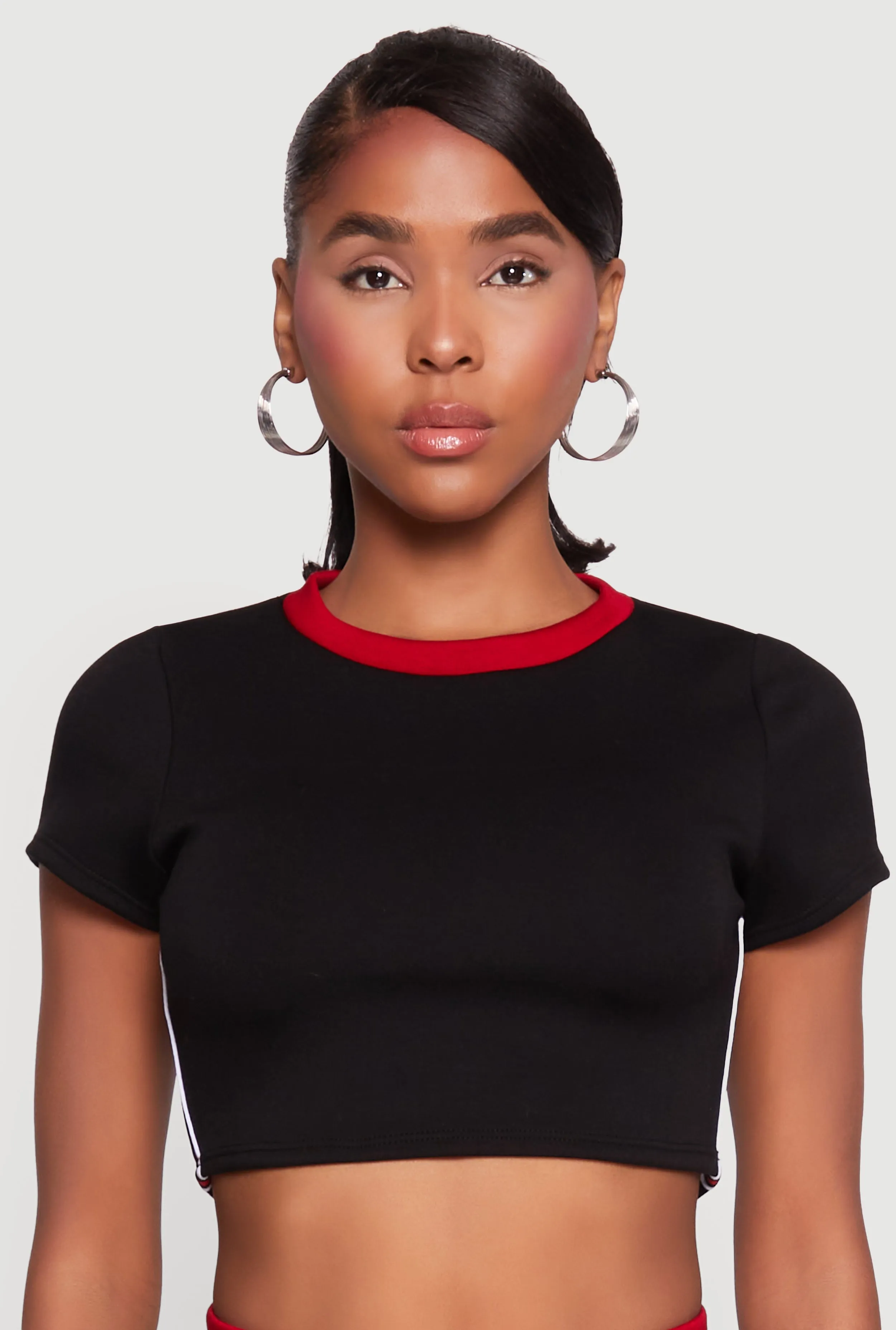 Varsity Stripe Detail Short Sleeve Crop Top sold by Rainbow