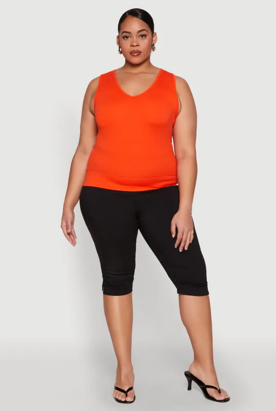 Plus Size Seamless V Neck Rib Knit Top sold by Rainbow