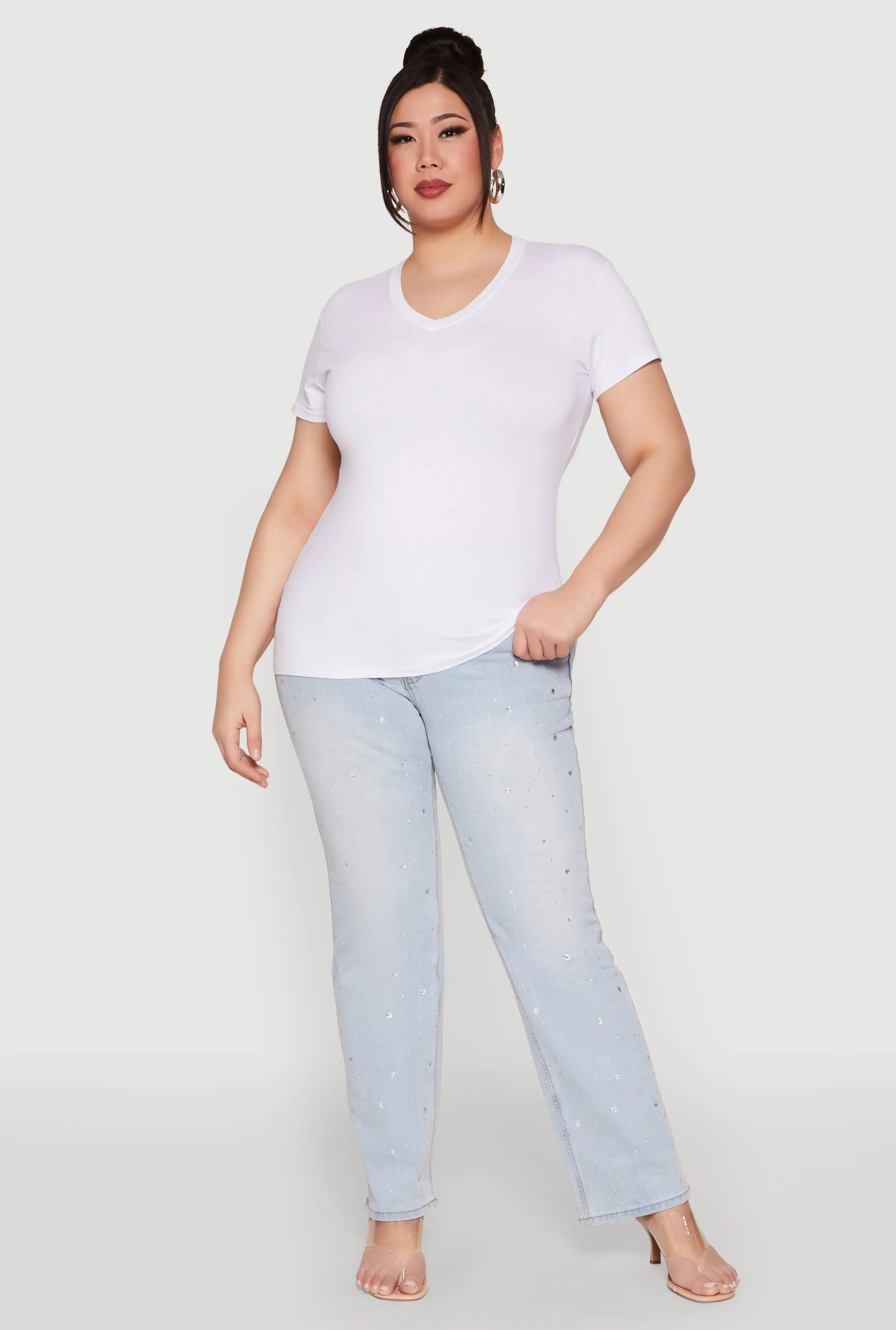 Plus Size V Neck Short Sleeve Top sold by Rainbow