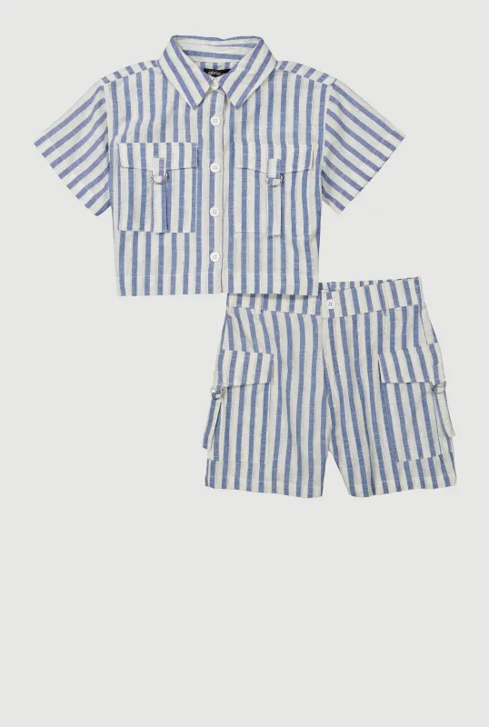Girls Lurex Striped Shirt and Cargo Shorts sold by Rainbow