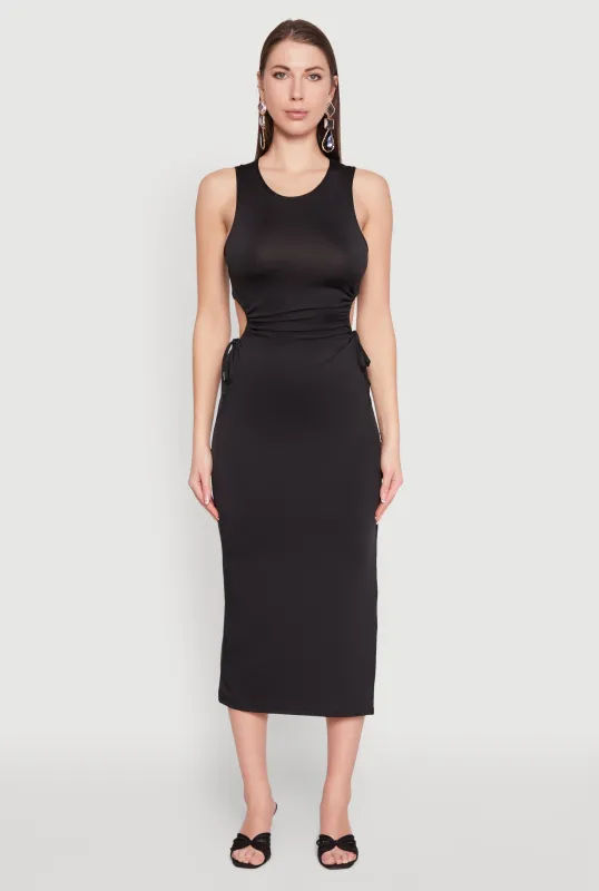 Drawstring Side Cut Out Sleeveless Midi Dress sold by Rainbow