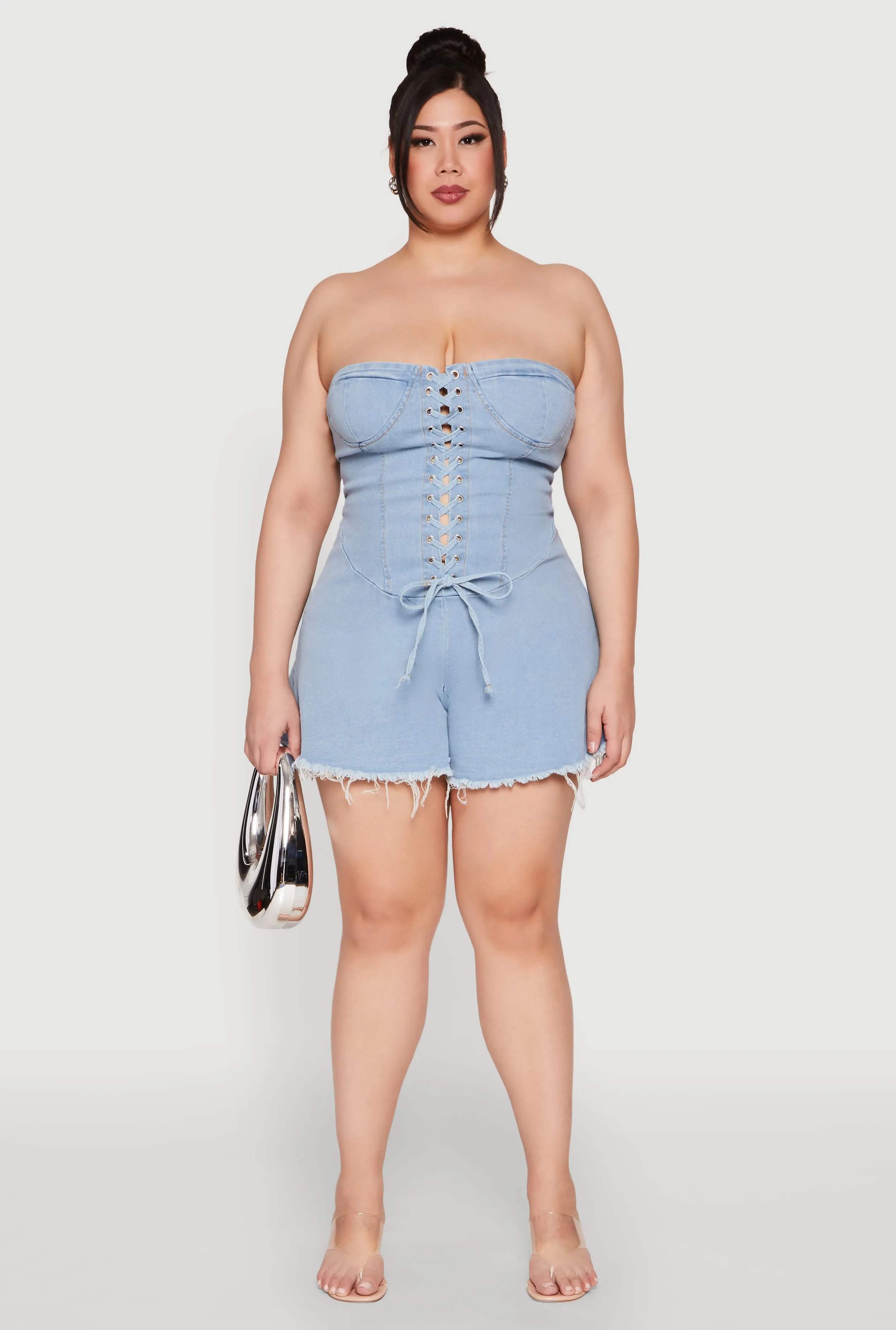 Plus Size Daisy Strapless Lace Up Denim Romper sold by Rainbow product image thumbnail 2