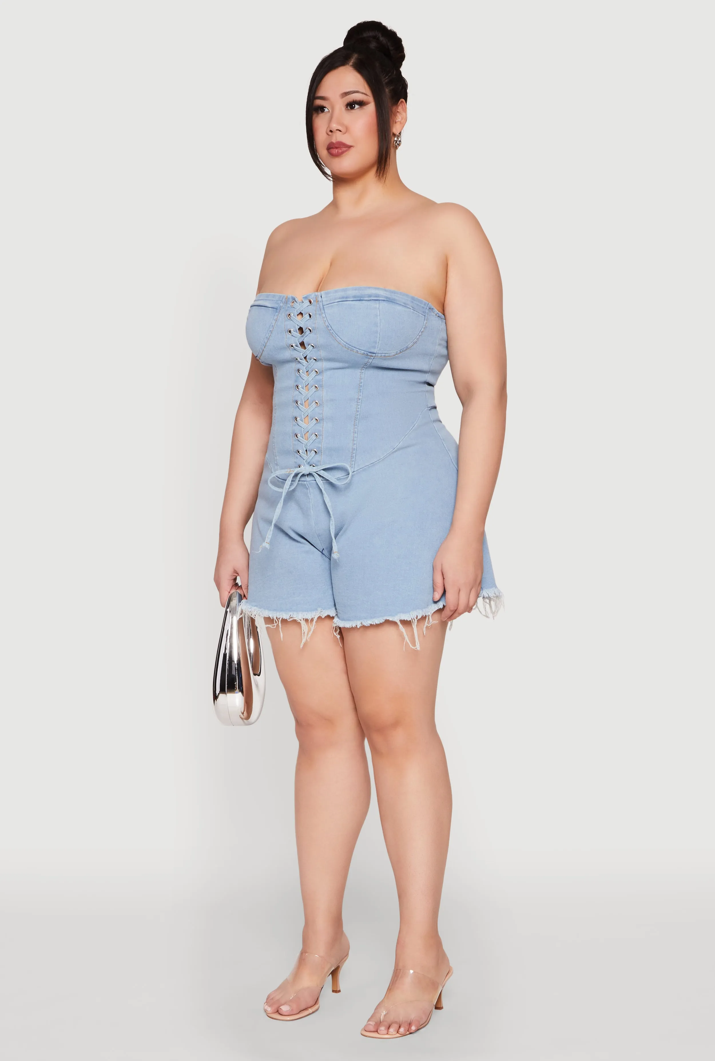Plus Size Daisy Strapless Lace Up Denim Romper sold by Rainbow product image thumbnail 3