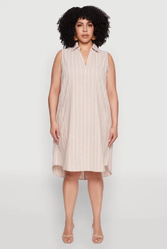 Plus Size Linen Pinstripe Midi Dress sold by Rainbow