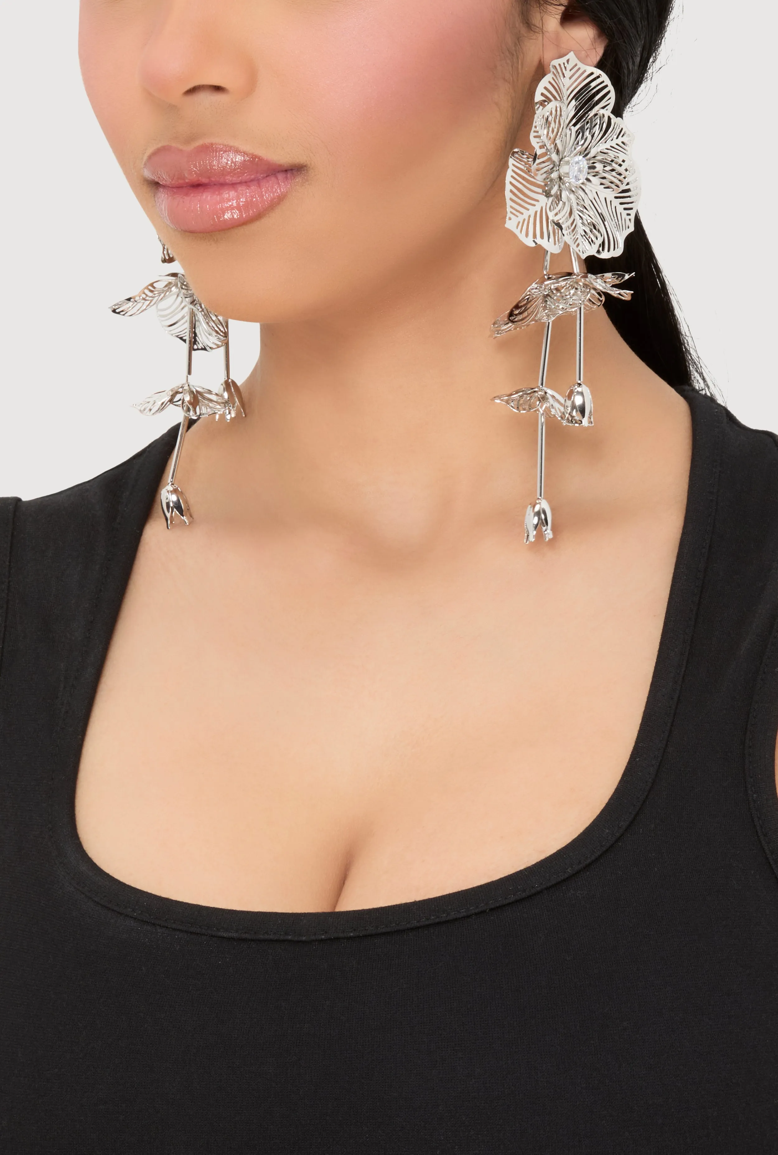 Floral Cubic Zirconia Studded Drop Earrings sold by Rainbow product image thumbnail 2