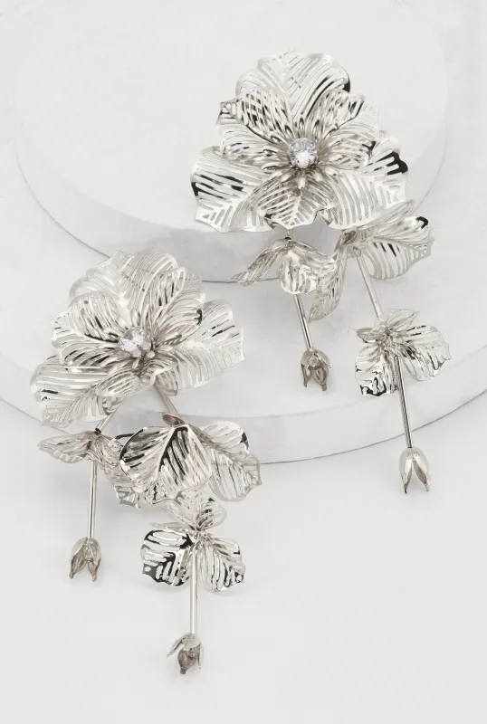 Floral Cubic Zirconia Studded Drop Earrings sold by Rainbow