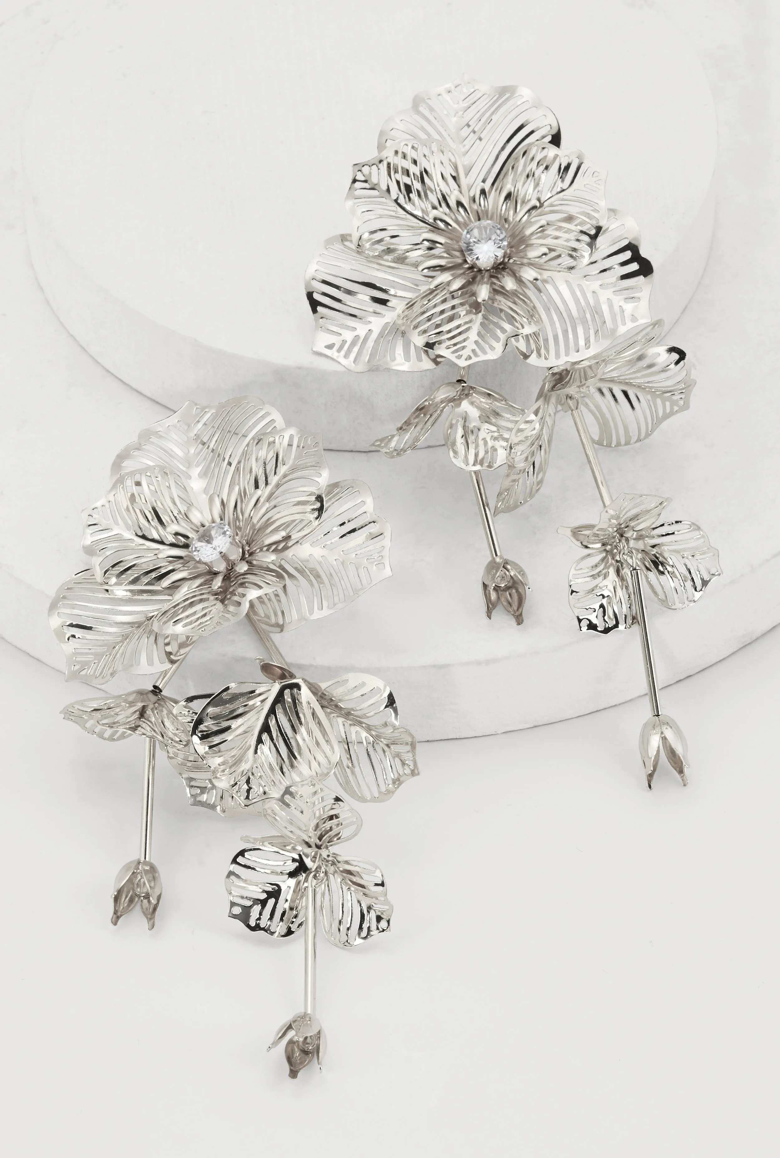 Floral Cubic Zirconia Studded Drop Earrings sold by Rainbow