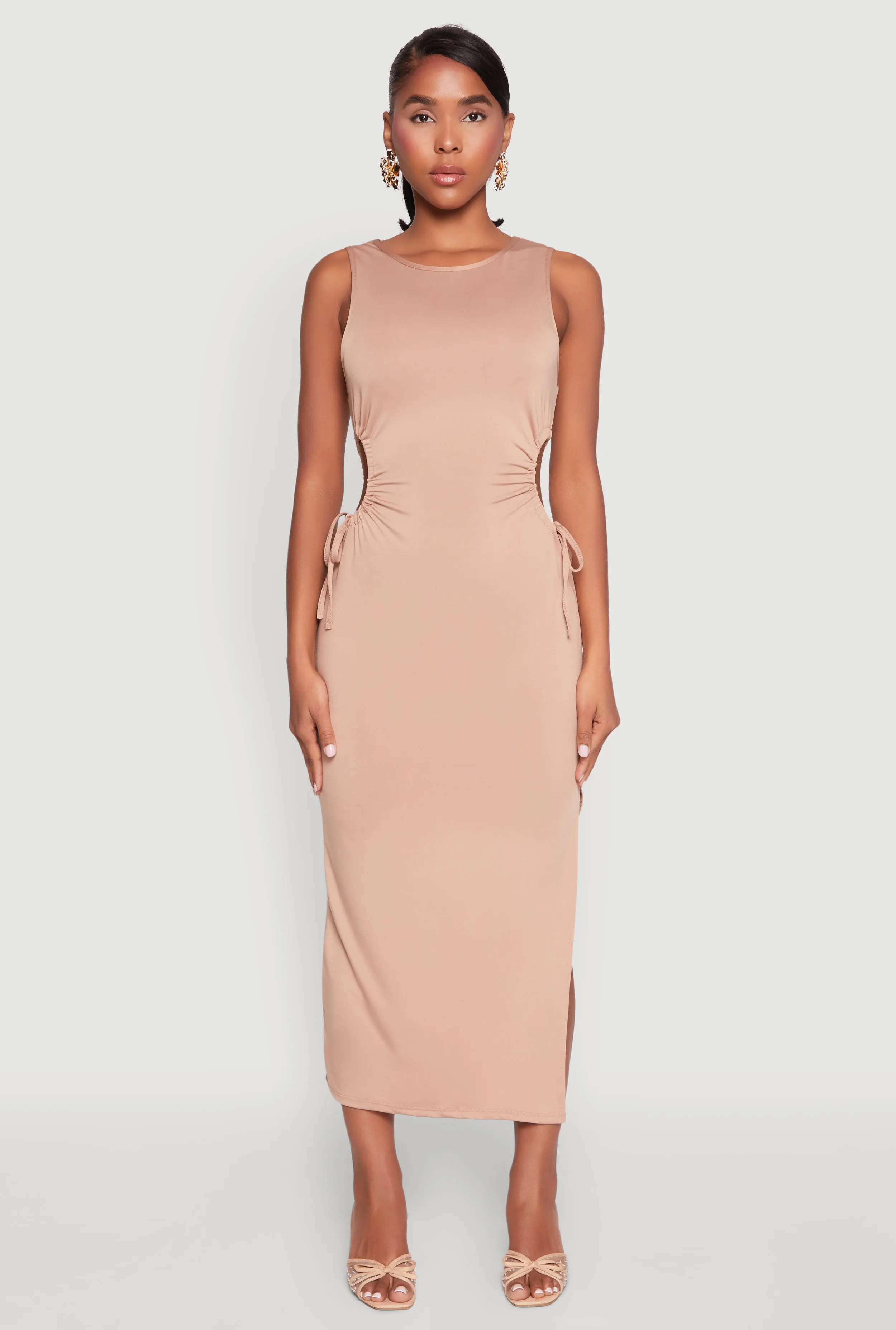 Drawstring Side Cut Out Sleeveless Midi Dress sold by Rainbow product image thumbnail 2