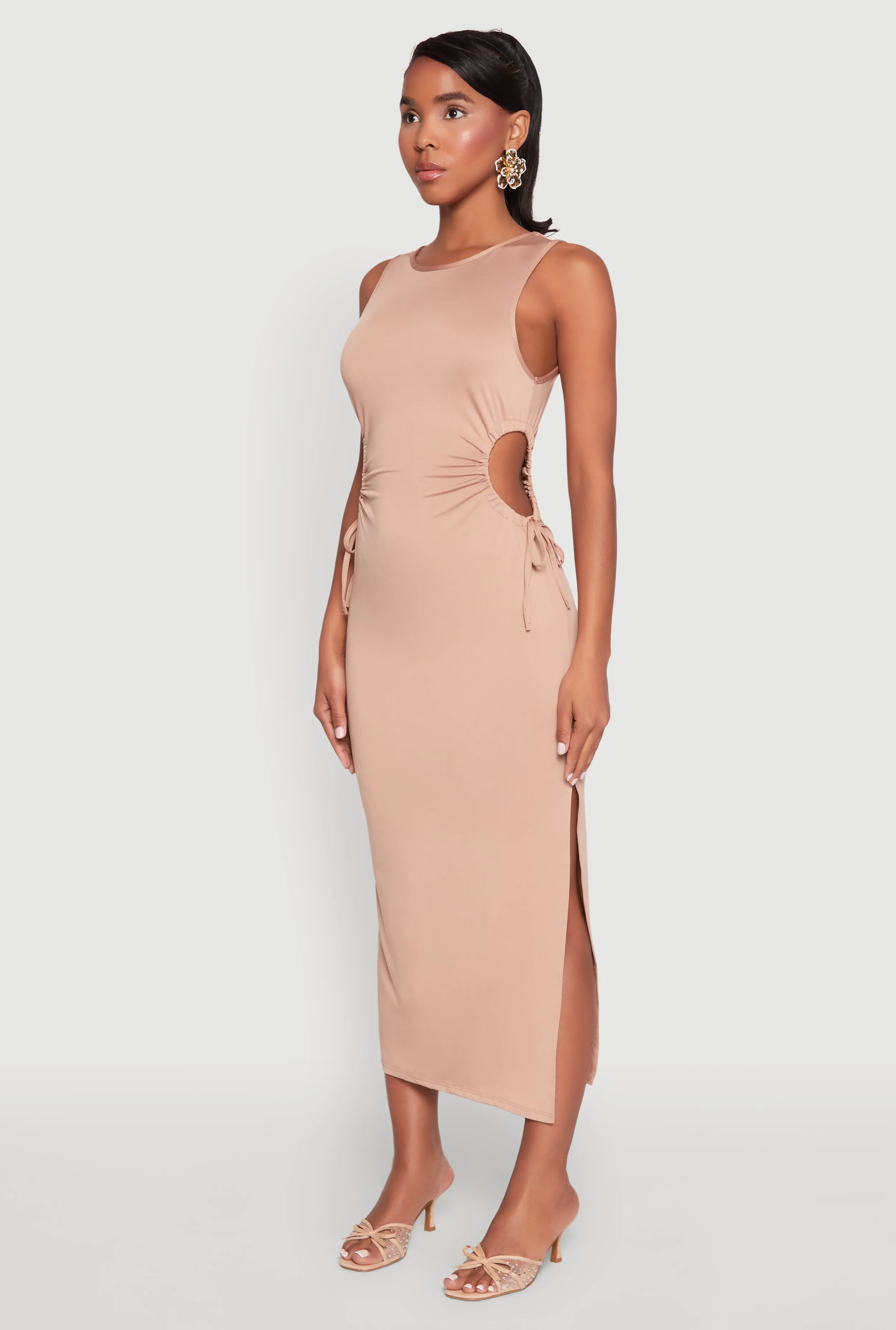 Drawstring Side Cut Out Sleeveless Midi Dress sold by Rainbow product image thumbnail 3