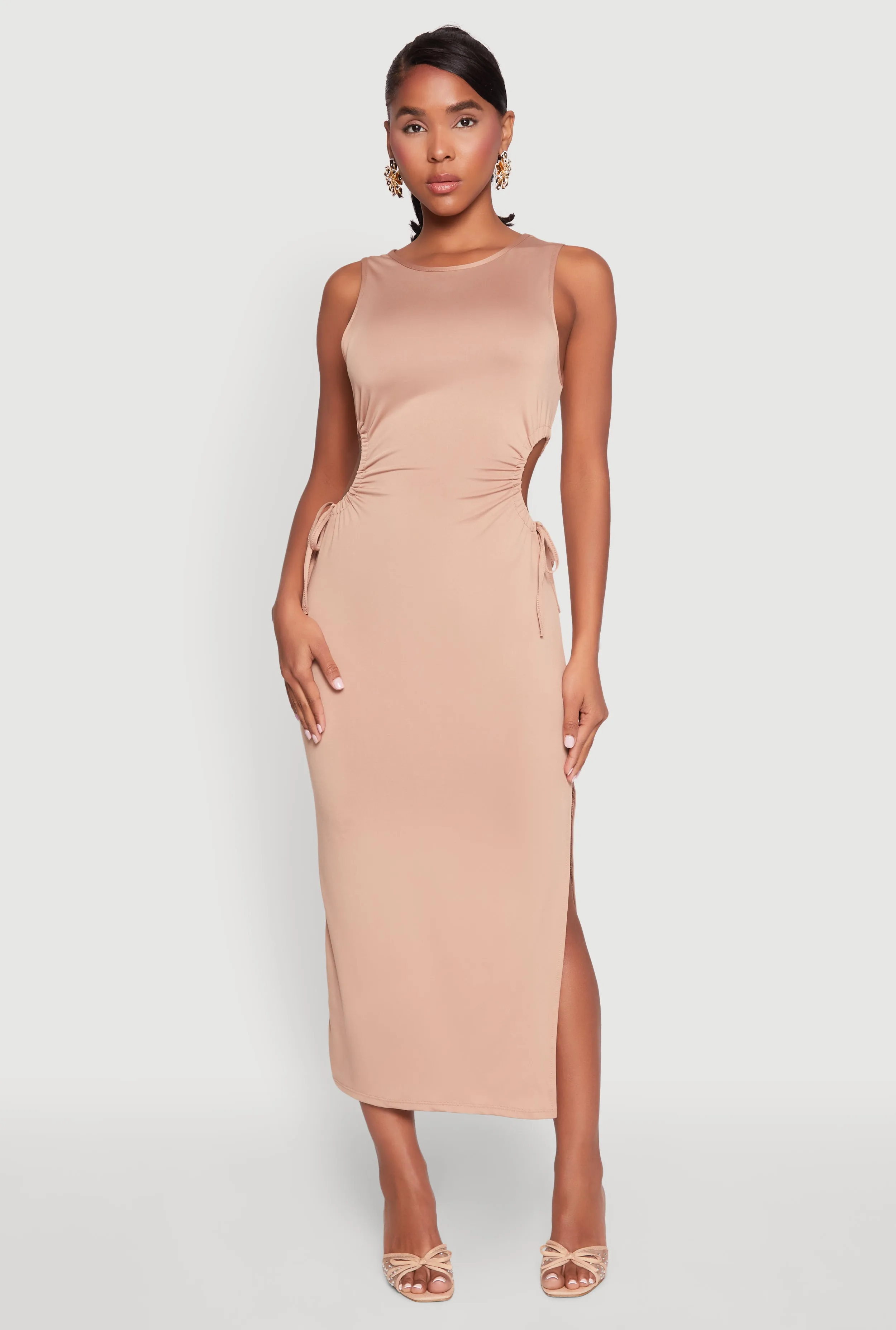 Drawstring Side Cut Out Sleeveless Midi Dress sold by Rainbow