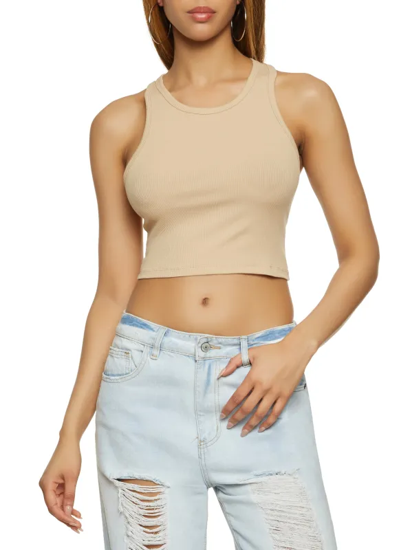 Basic Cropped Racerback Tank Top sold by Rainbow
