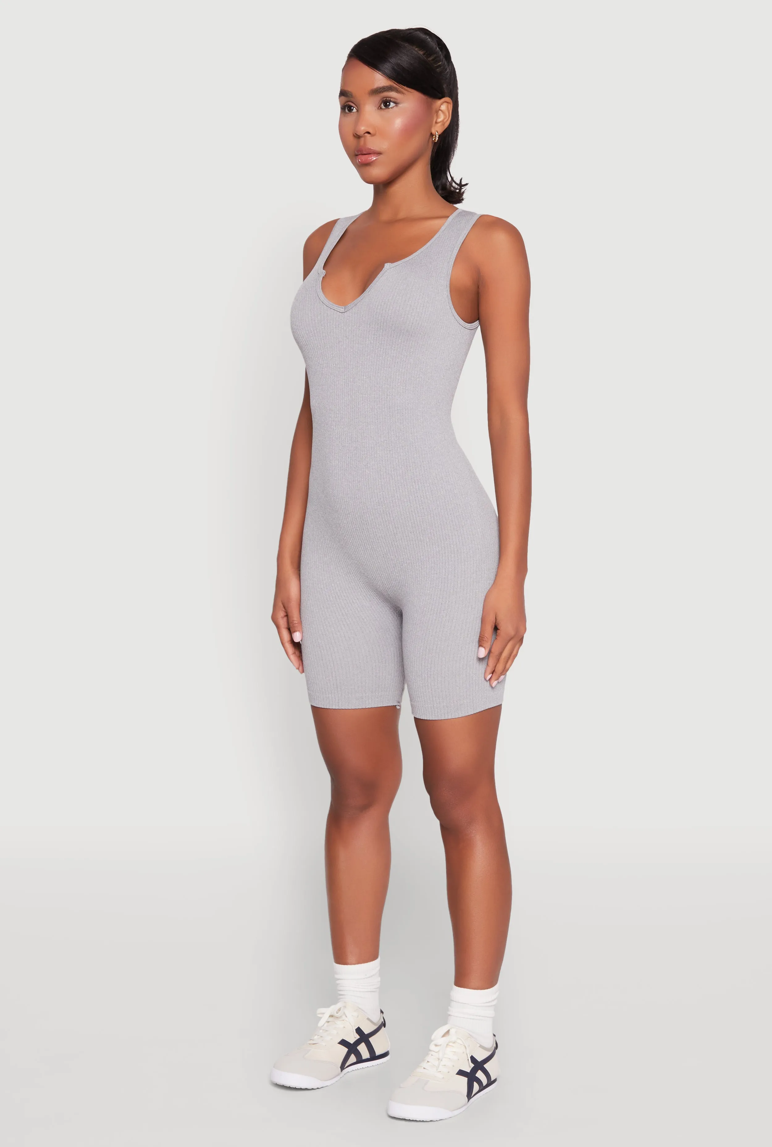 Ribbed Knit Notch Neck Romper sold by Rainbow product image thumbnail 3