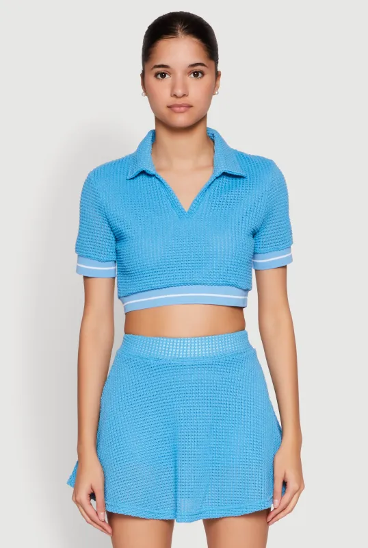 Textured Knit Johnny Collar Crop Top sold by Rainbow