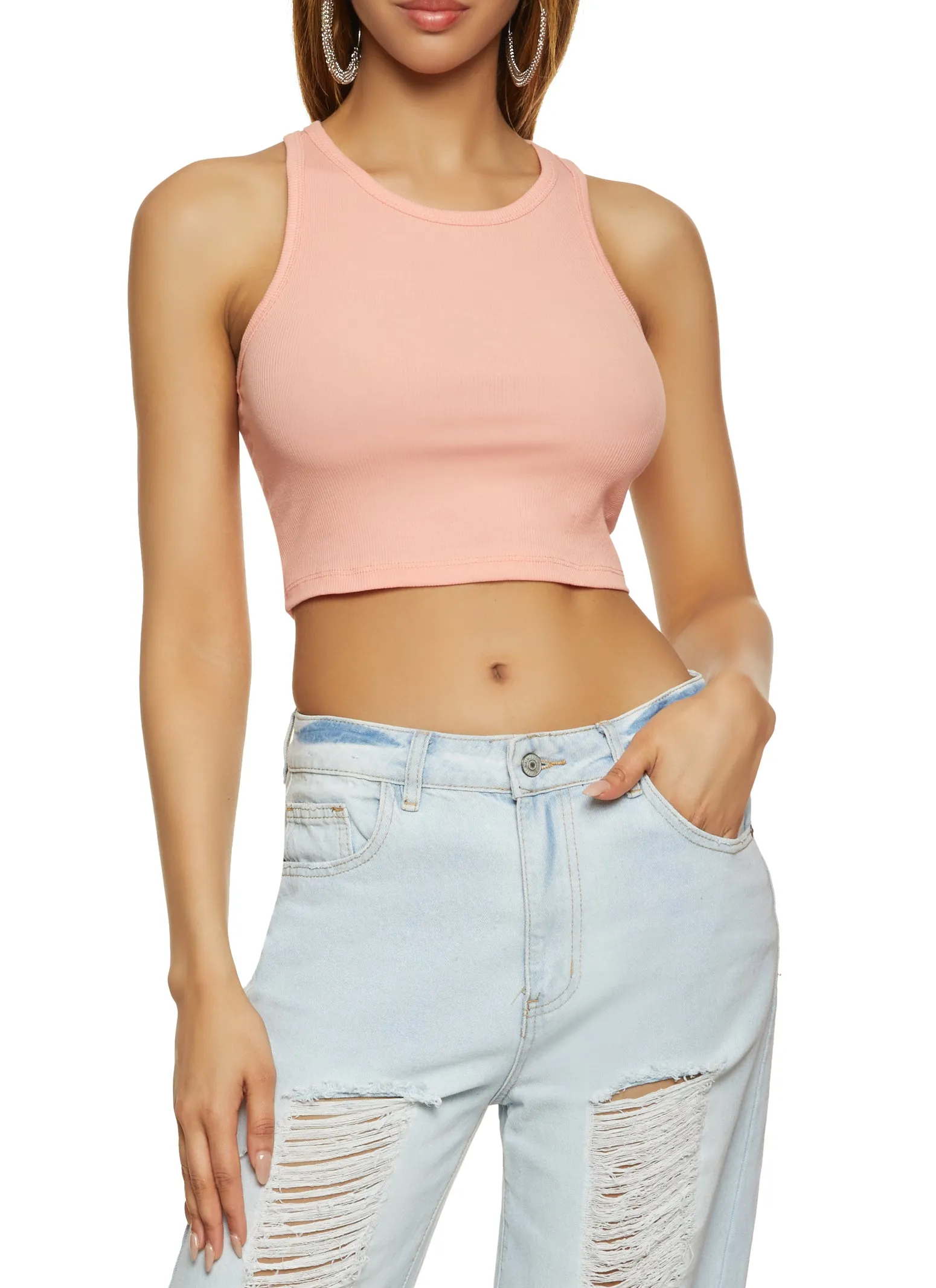 Basic Cropped Racerback Tank Top sold by Rainbow