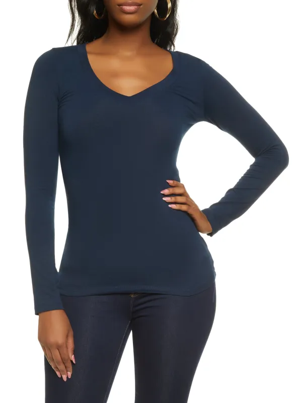 Basic Long Sleeve V Neck Tee sold by Rainbow