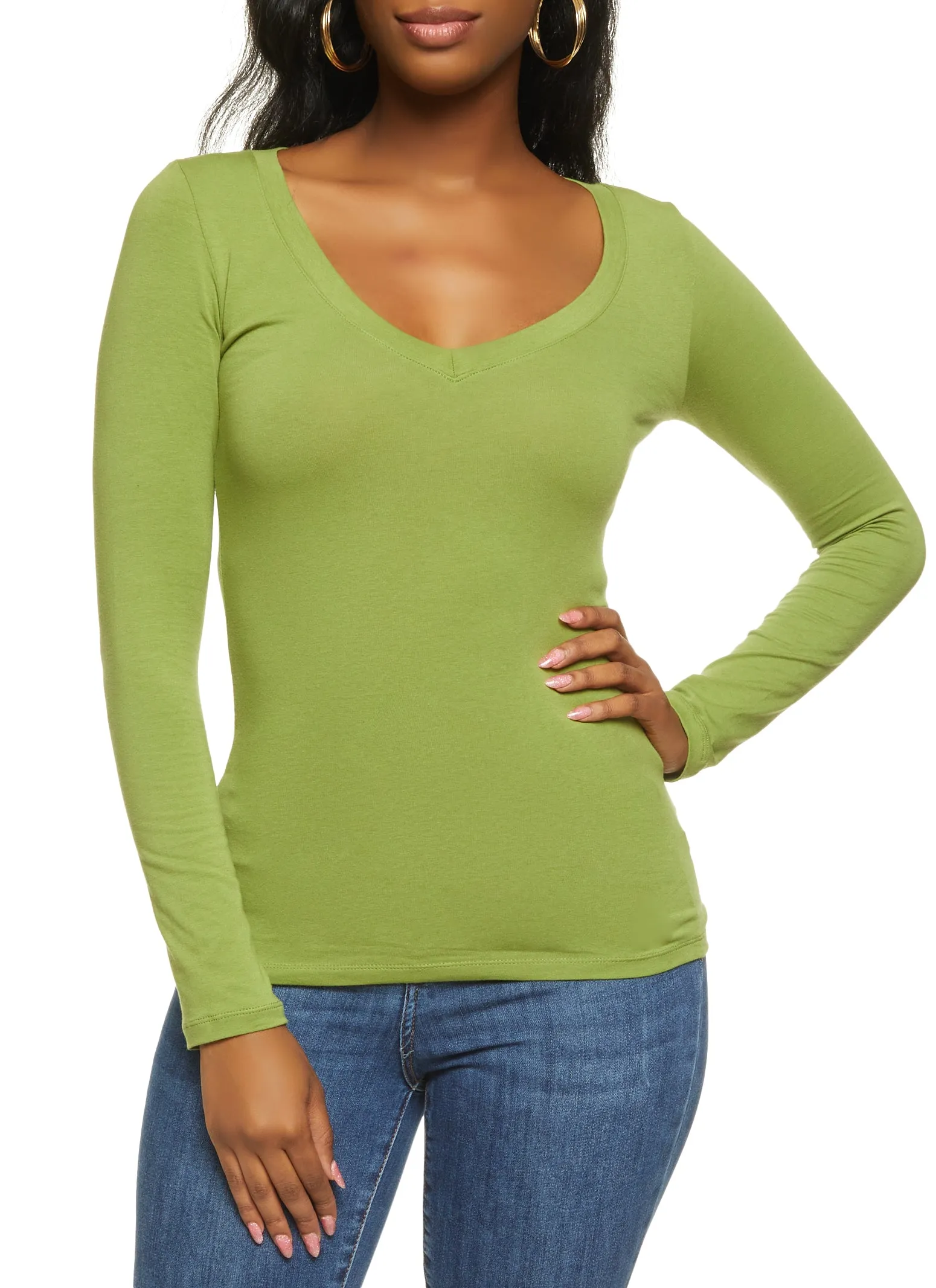 Basic Long Sleeve V Neck Tee sold by Rainbow