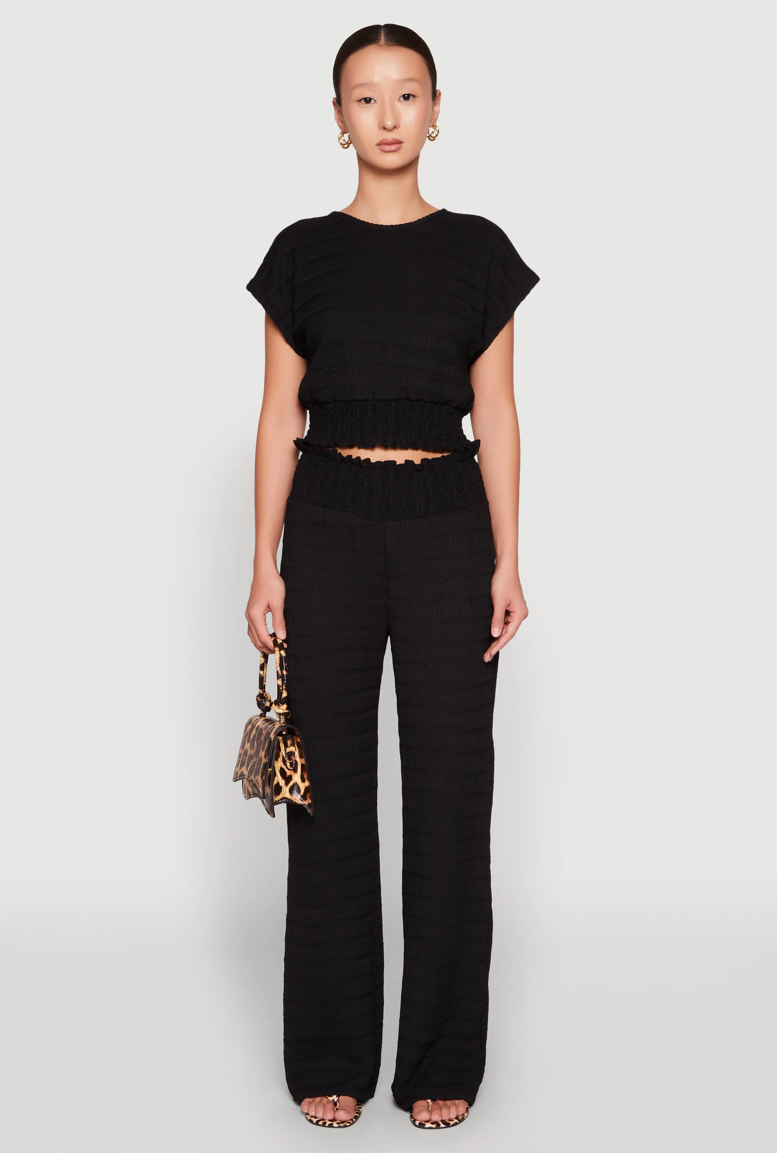 Textured Knit Smocked Waist Pants sold by Rainbow