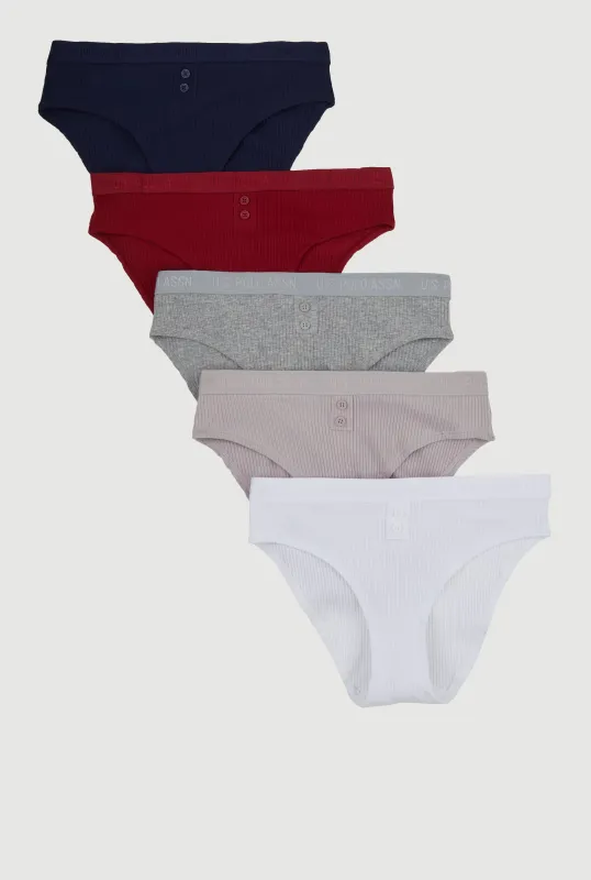 Rib Knit Faux Button Bikini Panties 5 Pack sold by Rainbow