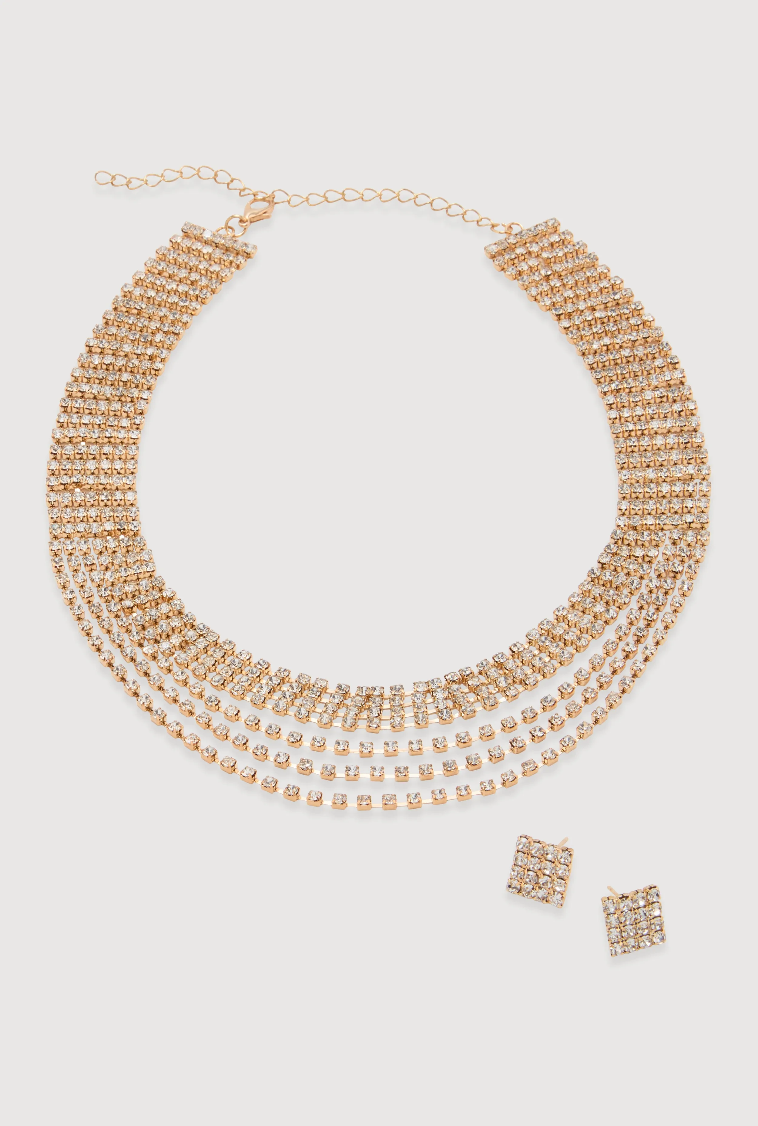Rhinestone Layered Choker Necklace with Stud Earrings sold by Rainbow