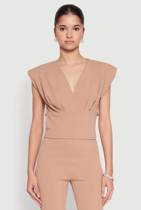 Padded Shoulder V Neck Top sold by Rainbow