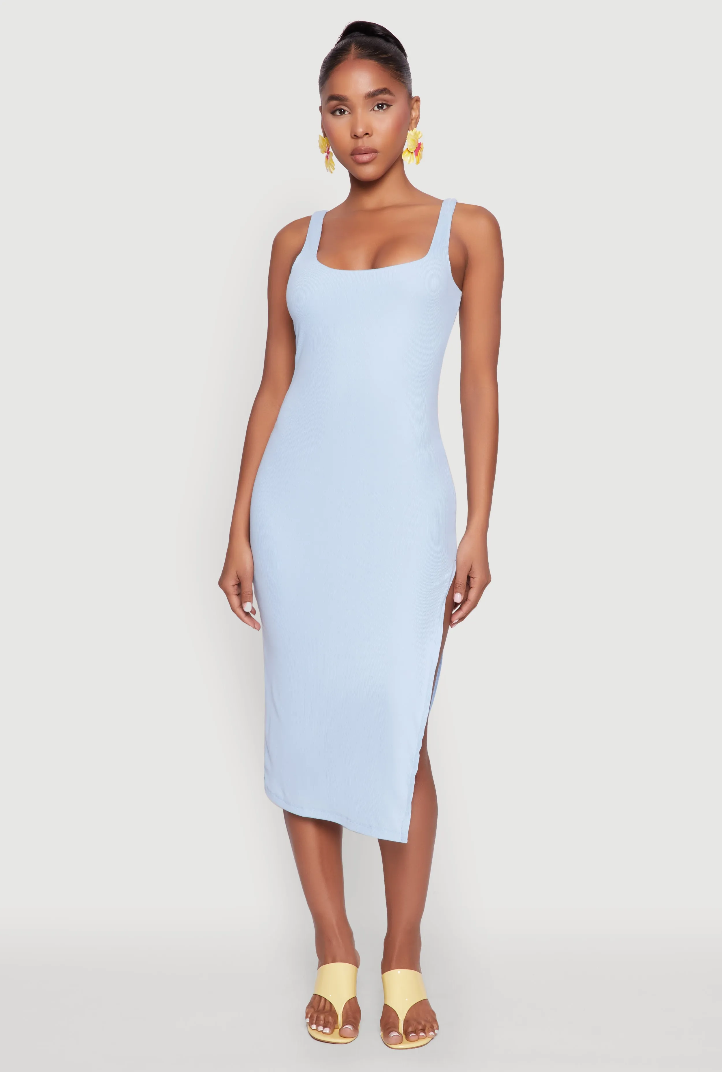 Square Neck Side Slit Tank Dress sold by Rainbow