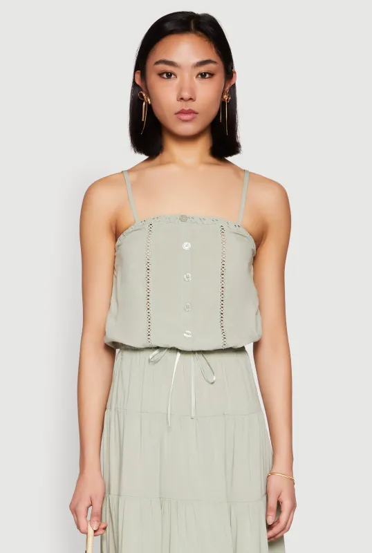 Almost Famous Faux Button Cropped Cami sold by Rainbow