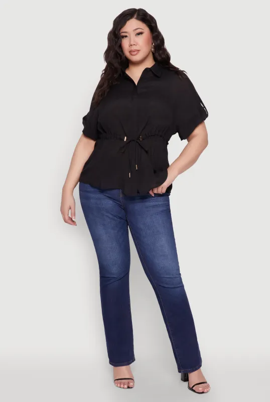 Plus Size Drawstring Waist Shirt sold by Rainbow