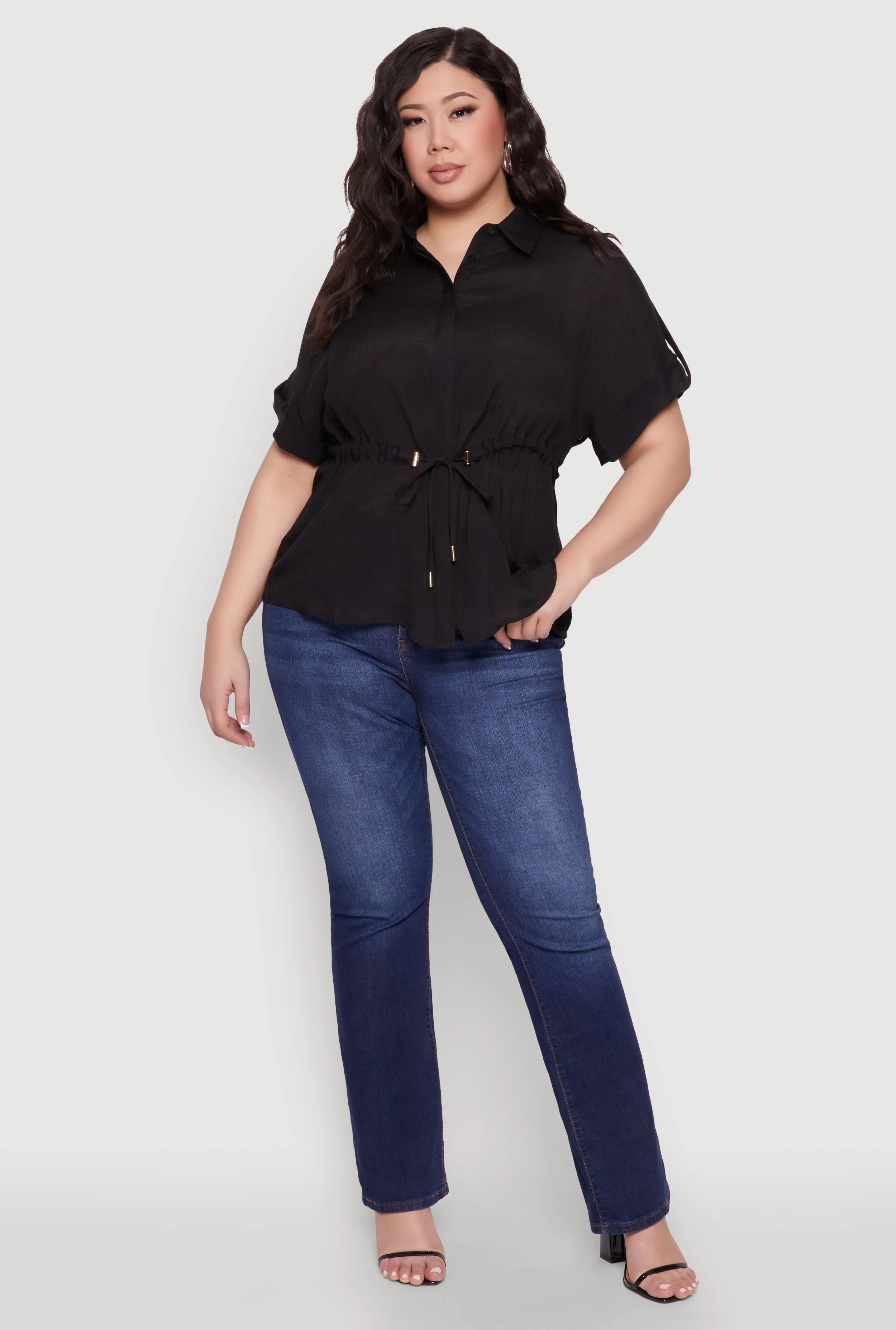 Plus Size Drawstring Waist Shirt sold by Rainbow