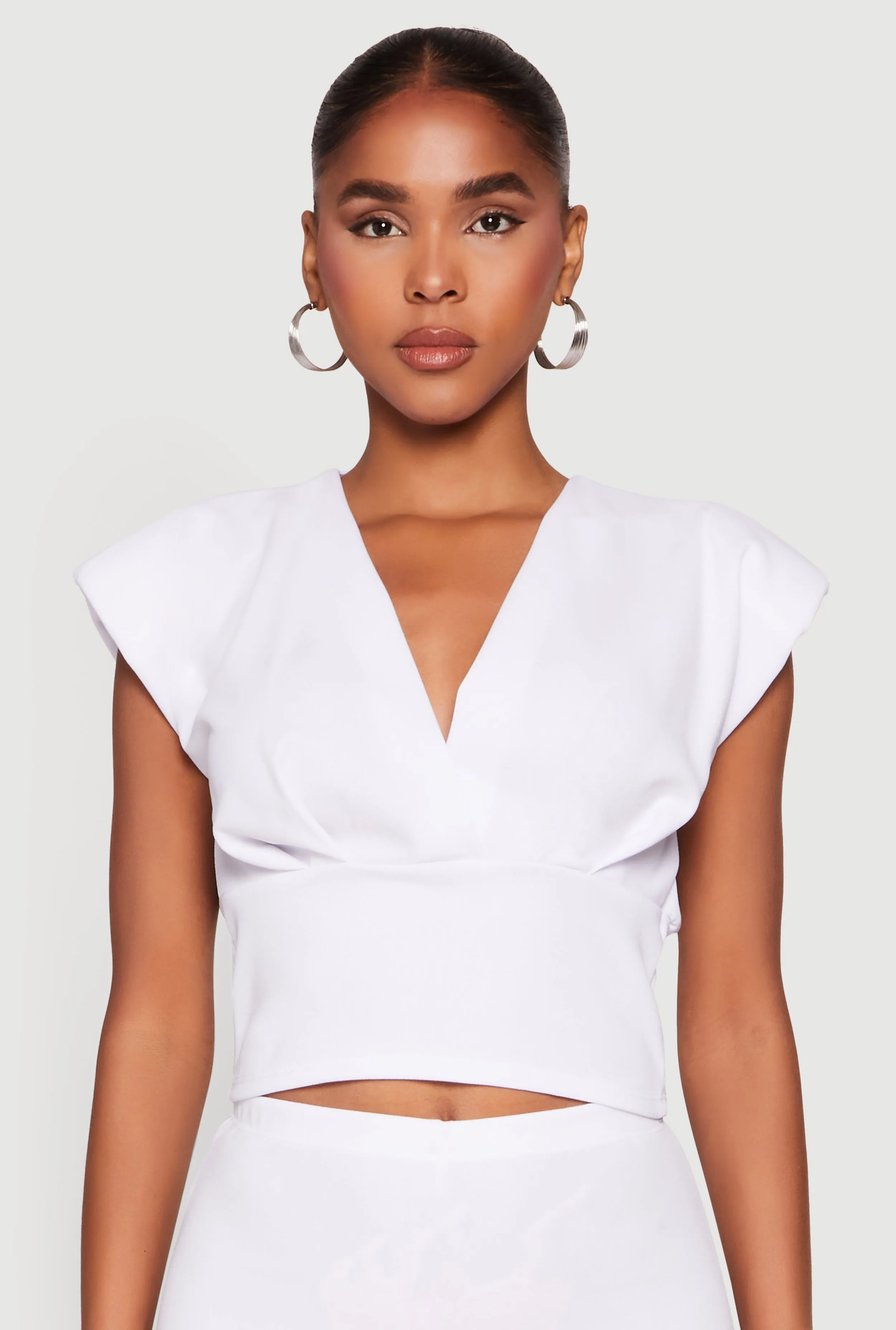 Padded Shoulder V Neck Top sold by Rainbow