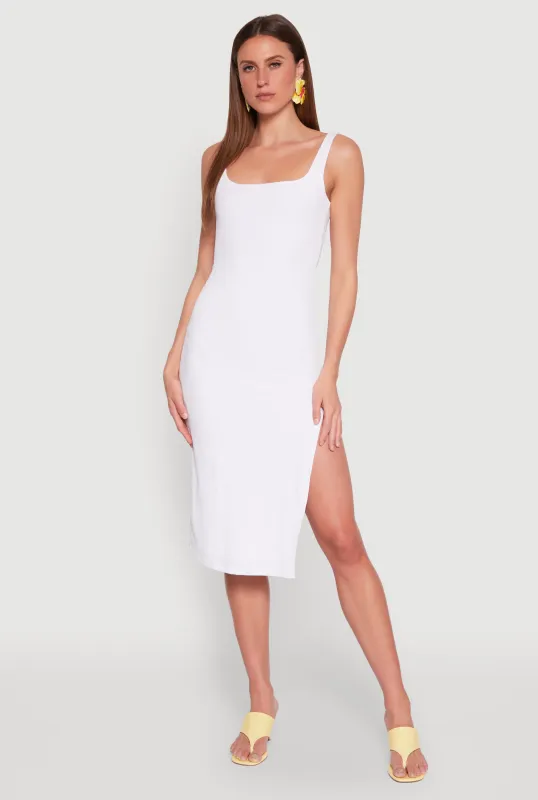 Square Neck Side Slit Tank Dress sold by Rainbow