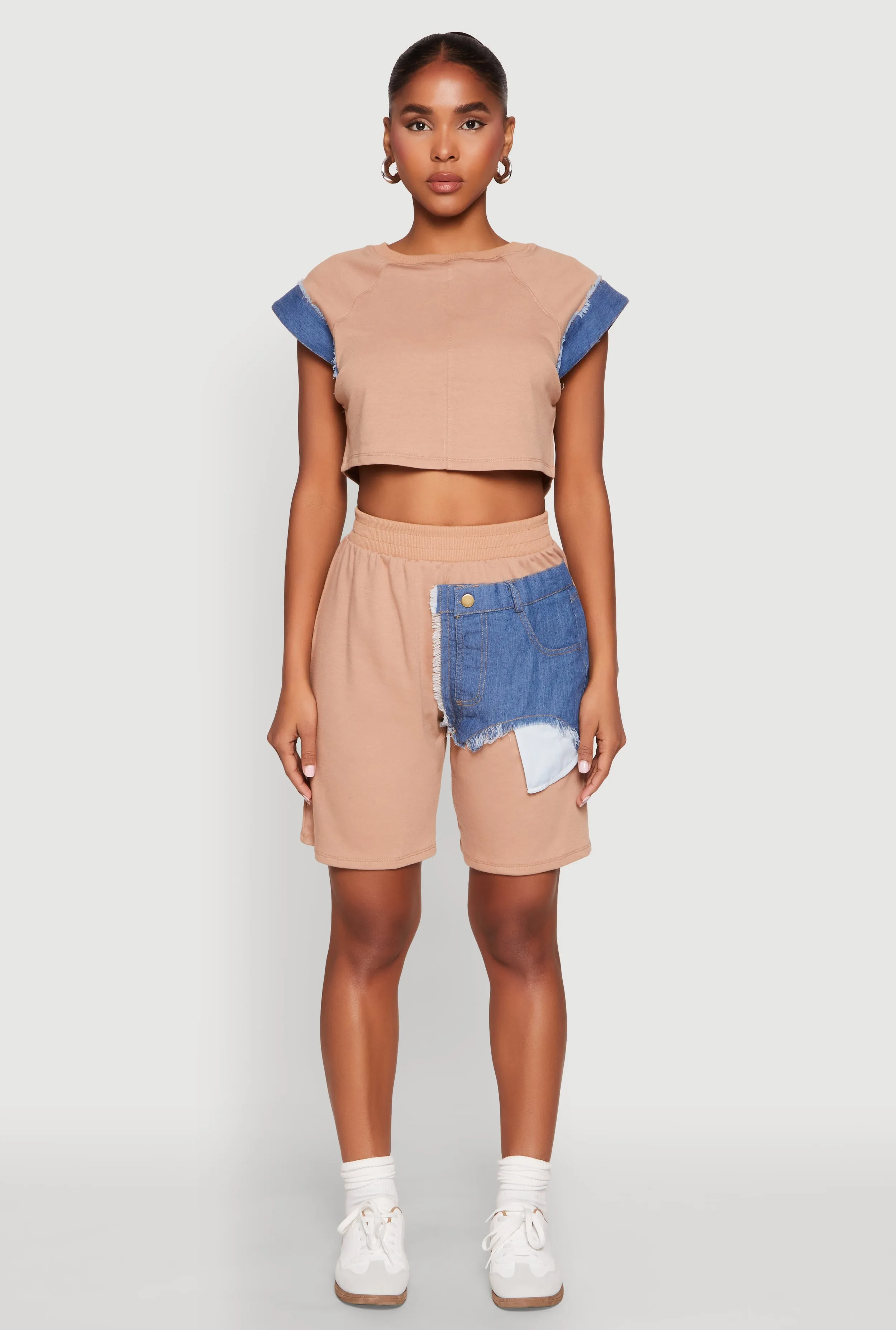 Denim Trim Cap Sleeve Crop Top sold by Rainbow product image thumbnail 2