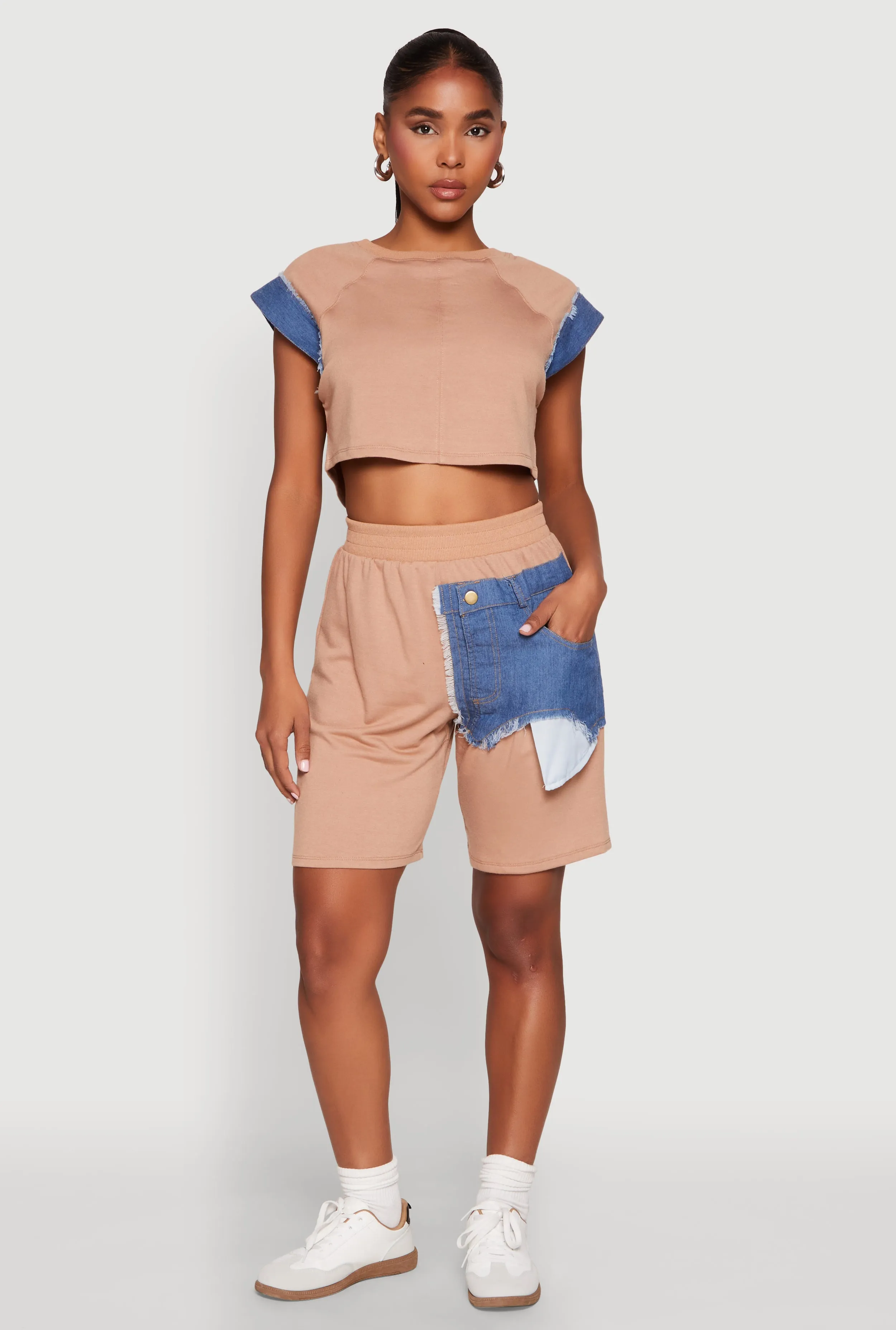 Denim Trim Cap Sleeve Crop Top sold by Rainbow product image thumbnail 3