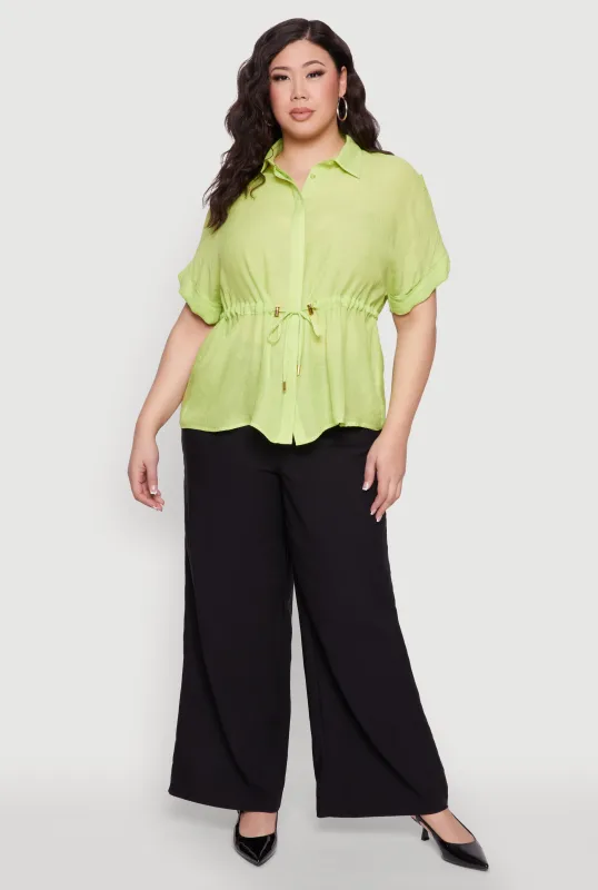 Plus Size Drawstring Waist Shirt sold by Rainbow